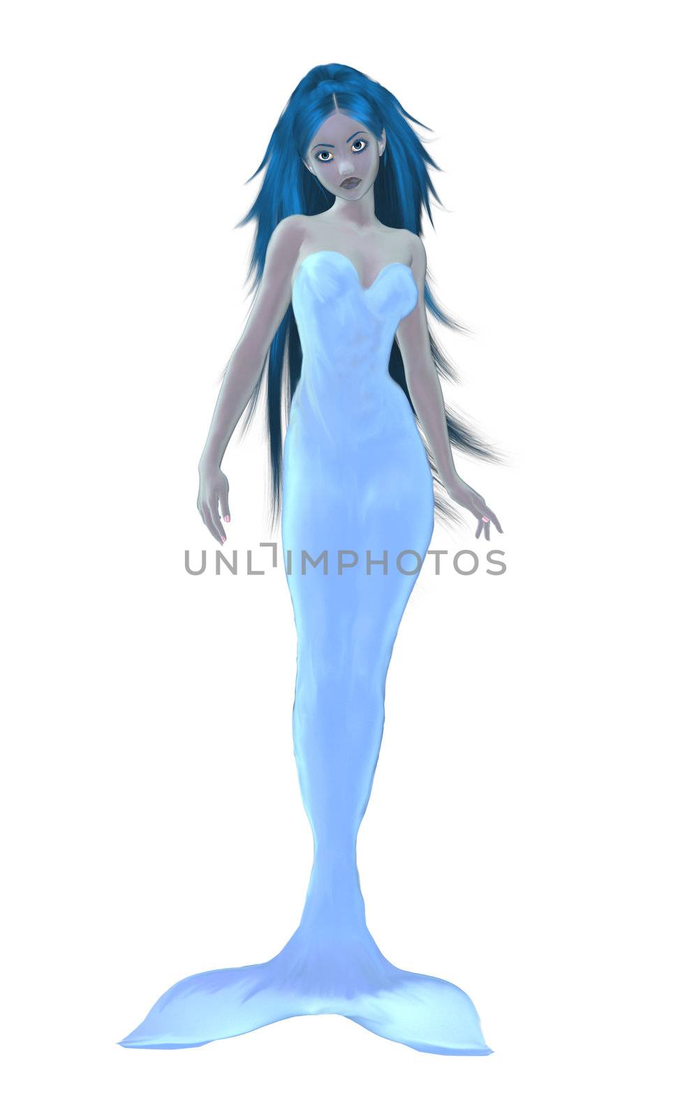 Blue transluscent mermaid with blue hair and eye lashes