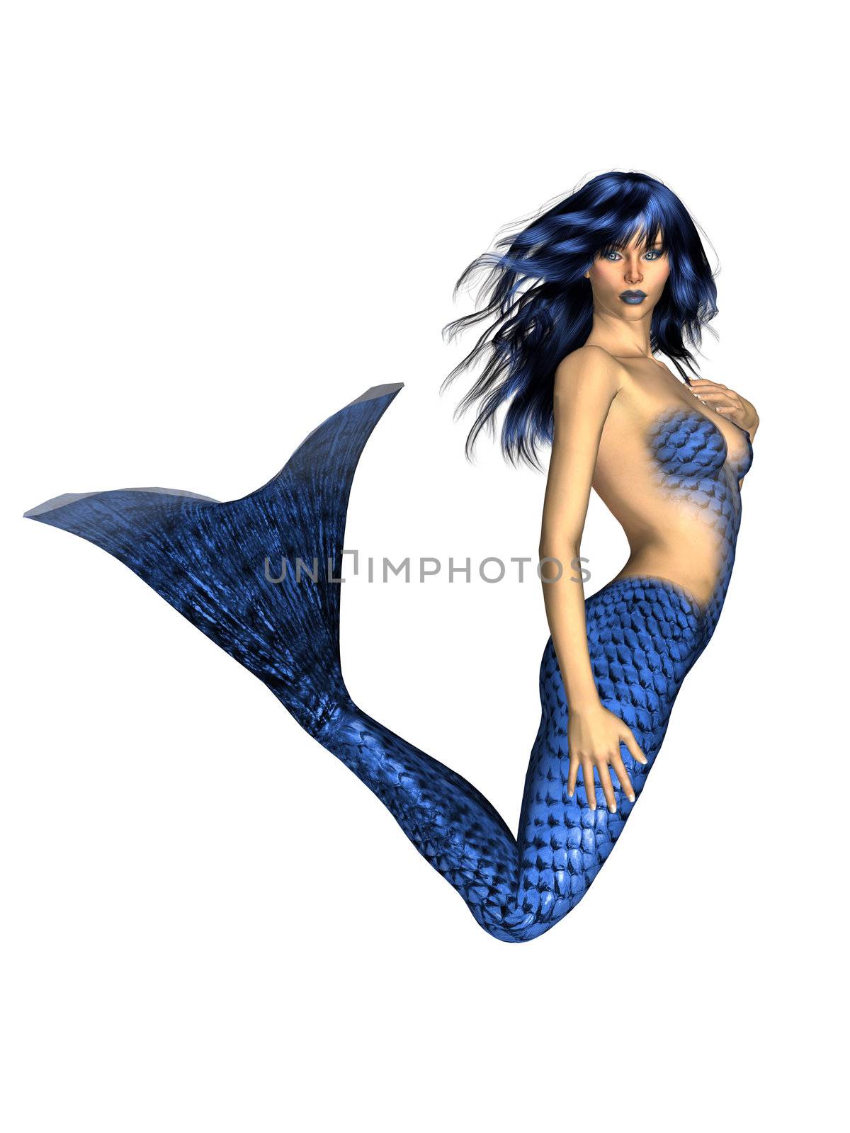 Blue haired, tailed and lip mermaid