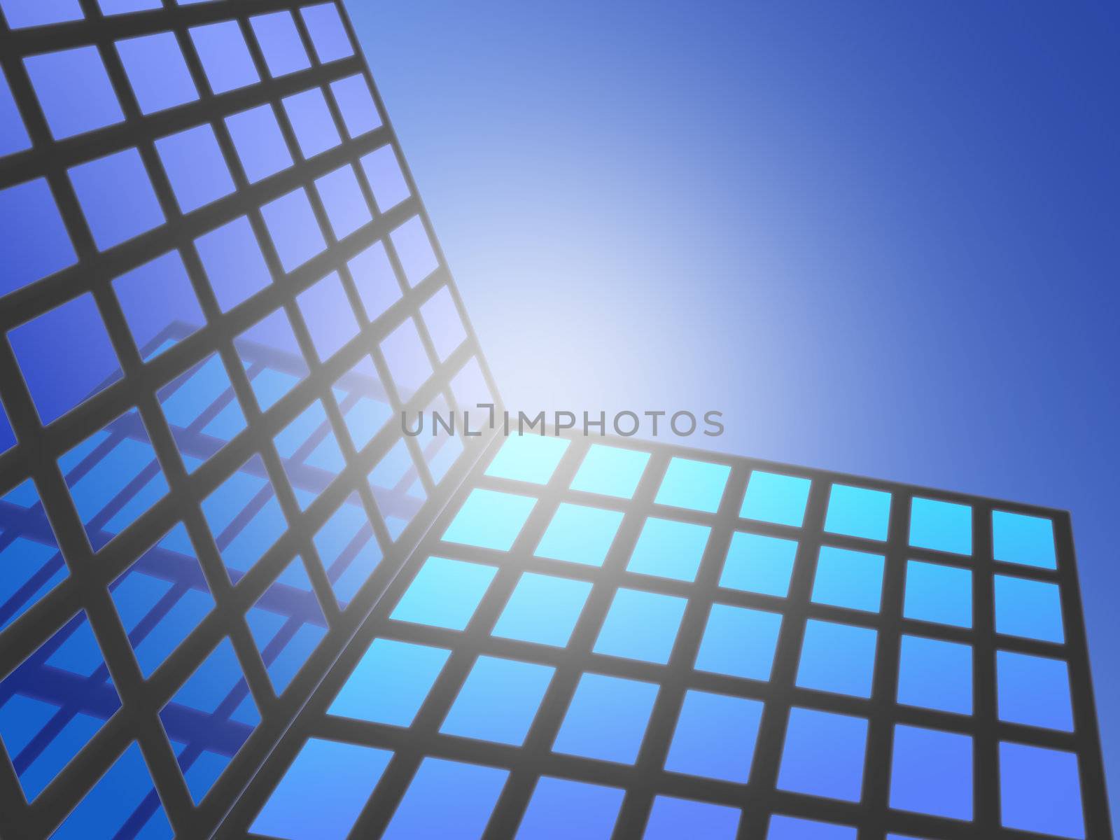 illustration of business office and will be reflected sky and sun
