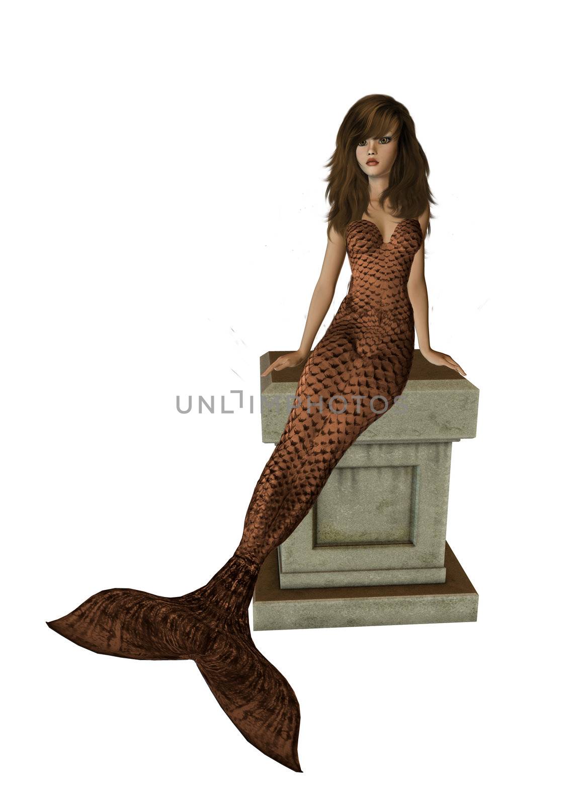 Brown Mermaid Sitting On A Pedestal by kathygold