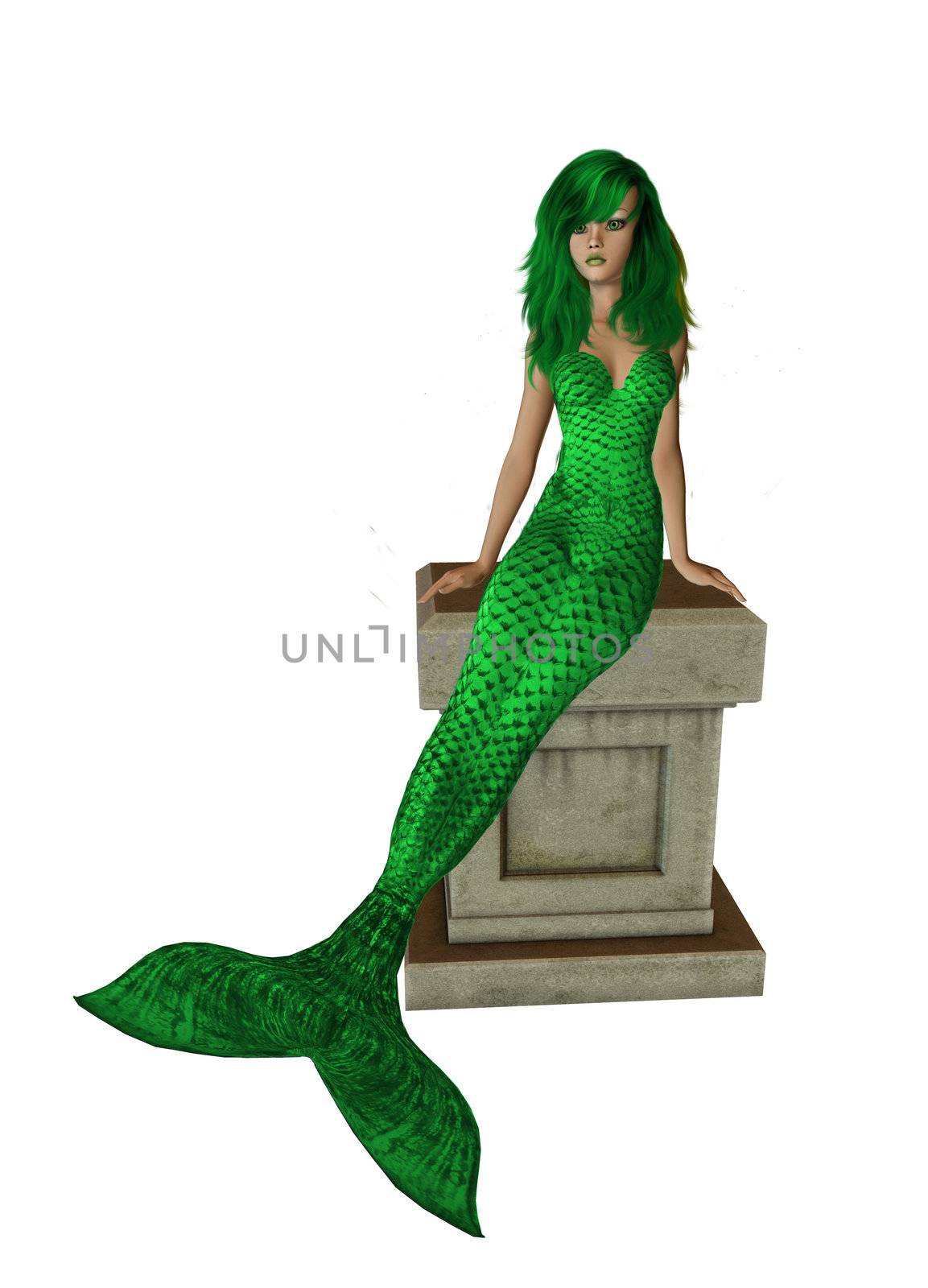 Lime Green Mermaid Sitting On A Pedestal by kathygold