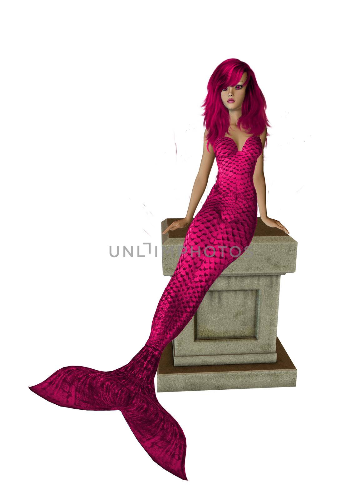 Pink Mermaid Sitting On A Pedestal by kathygold