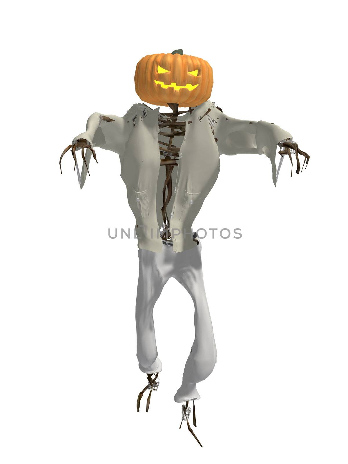 Scary pumpkin man wearing a shirt and pants