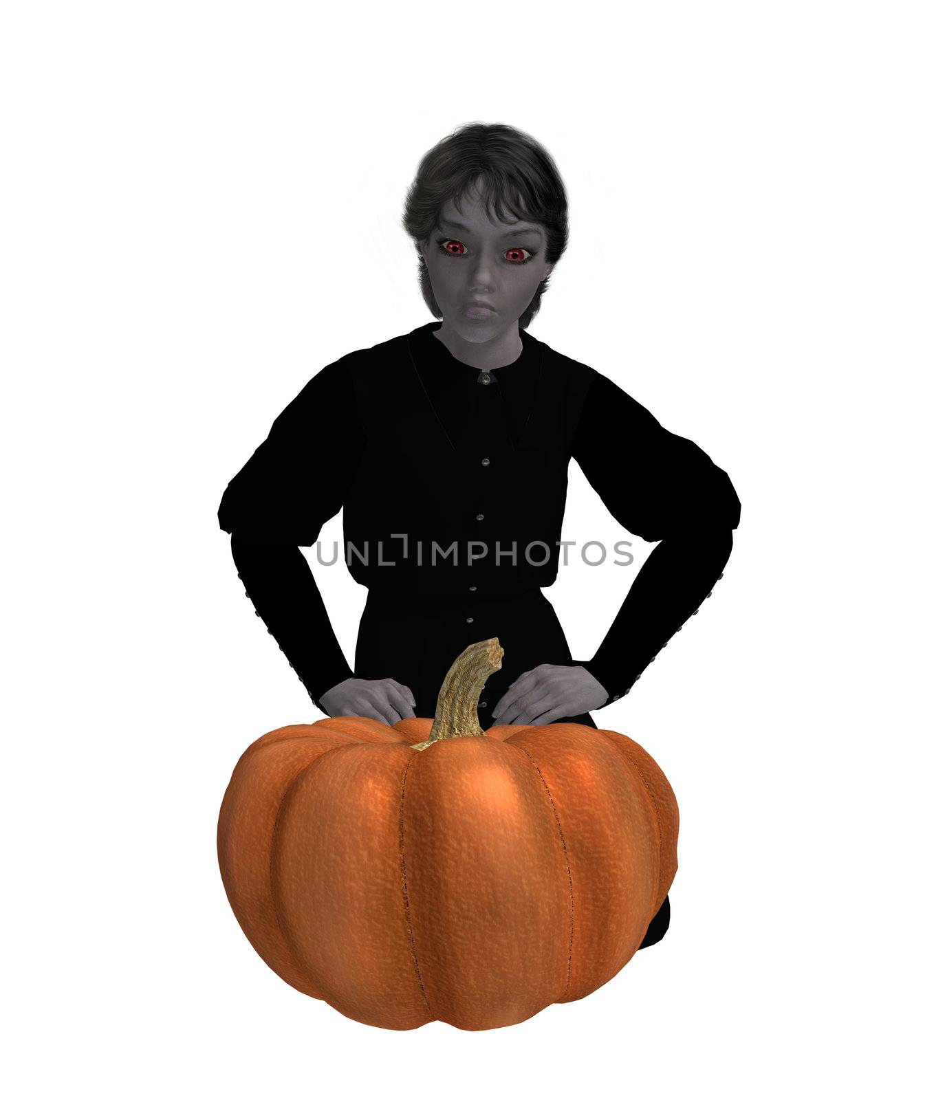 A boy sitting behind a pumpkin