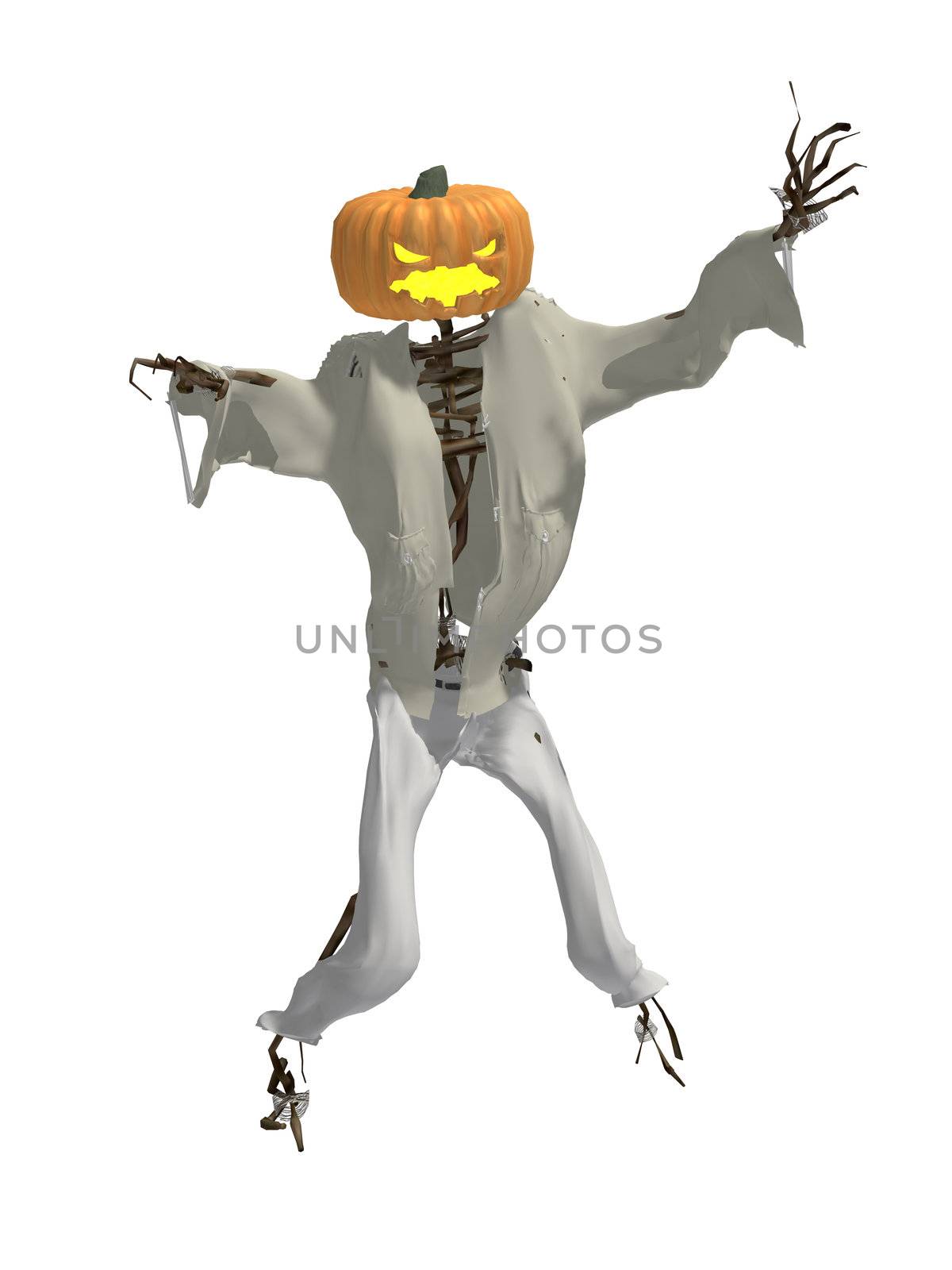 Scary pumpkin man wearing a shirt and pants