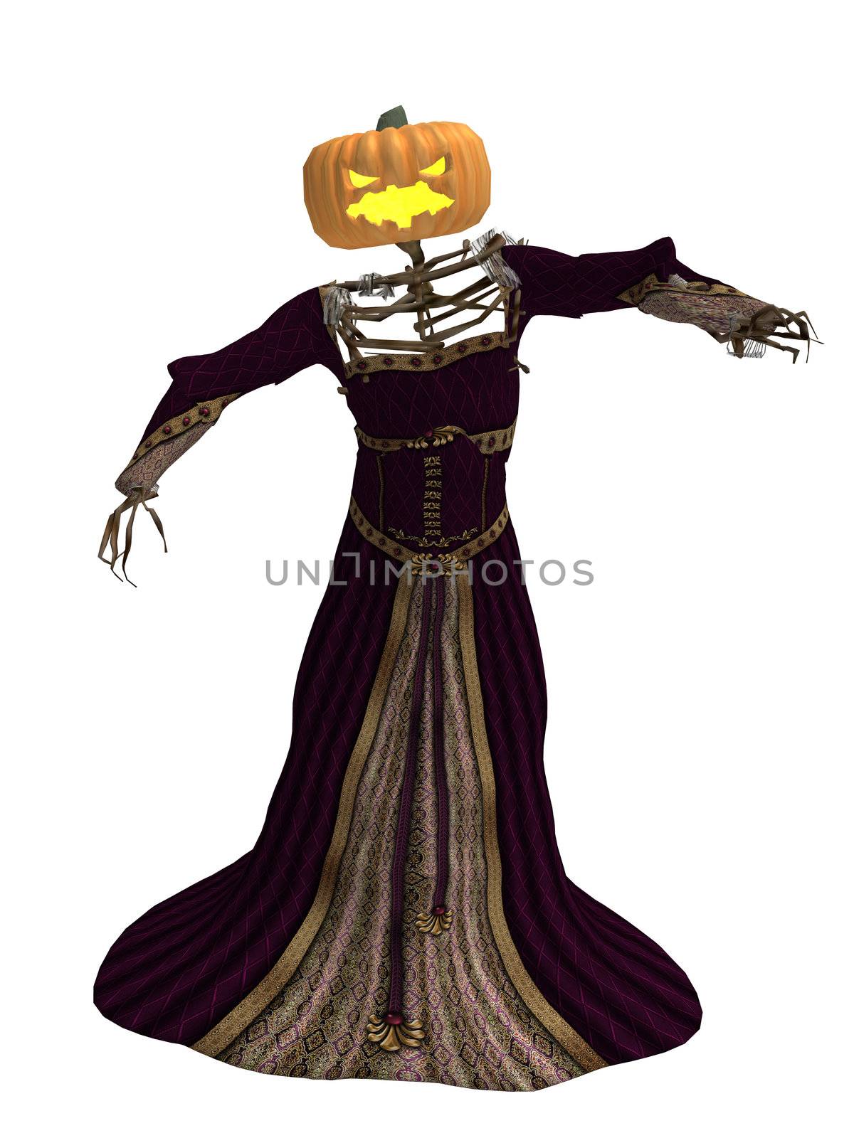 Scary pumpkin woman wearing a dress