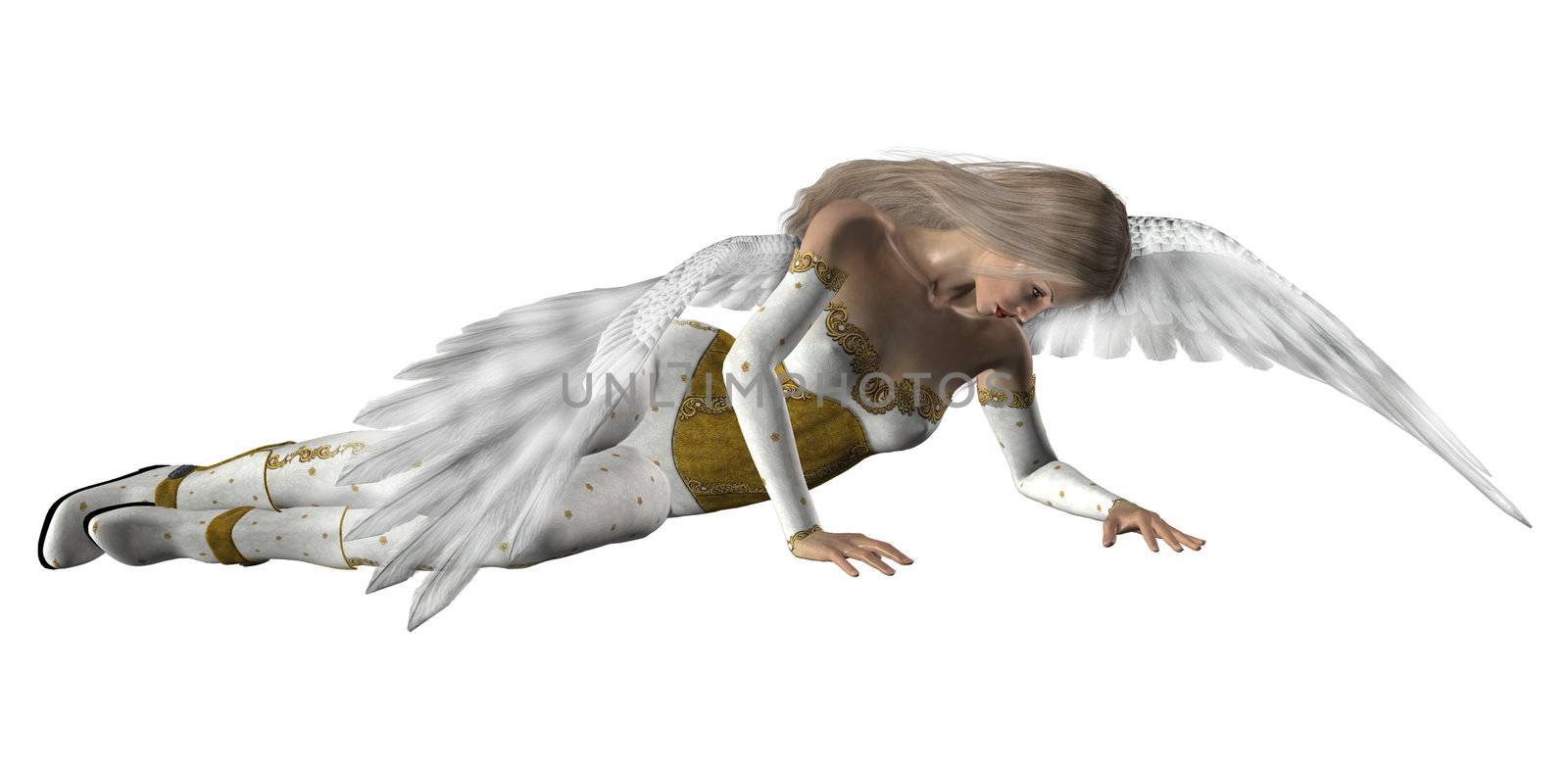 Arch angel laying down with wings spread