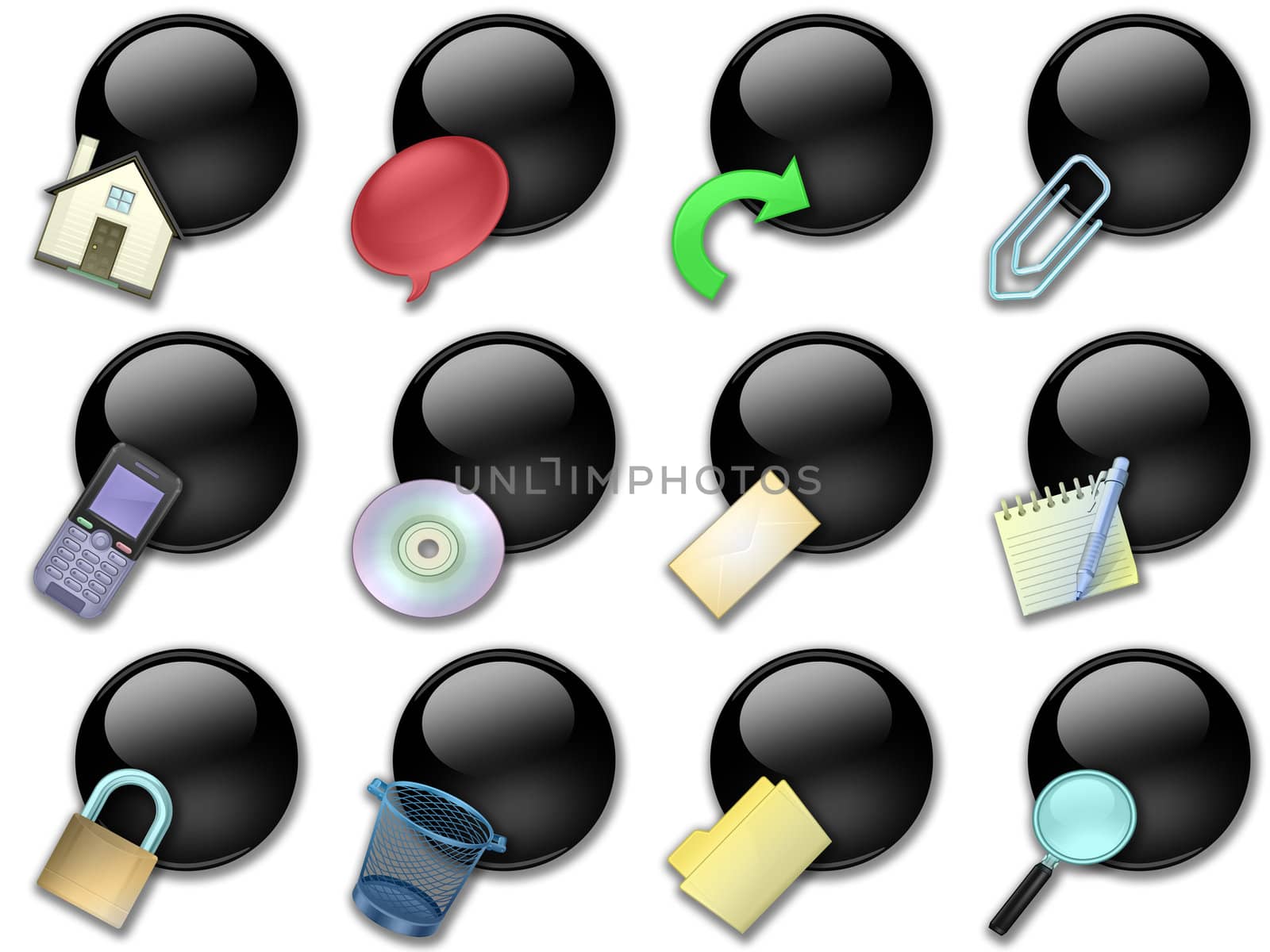 set of buttons round on white background for the website