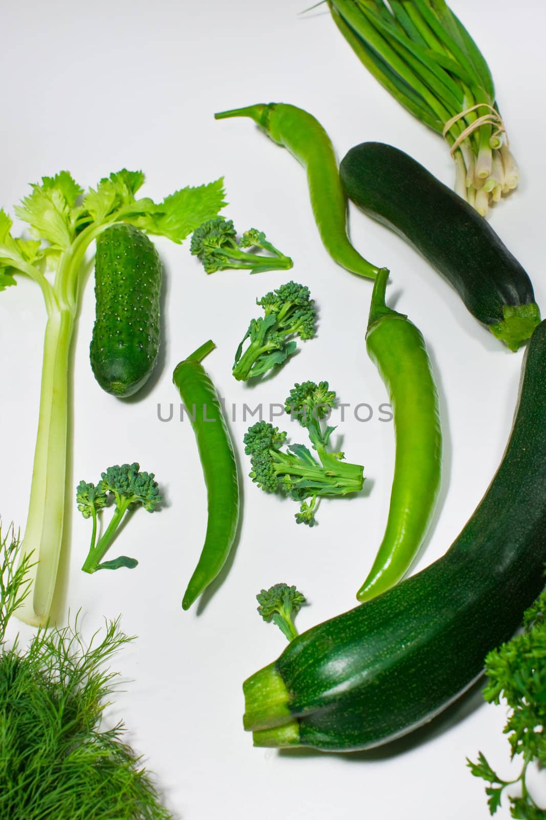 Green vegetables isolated on white