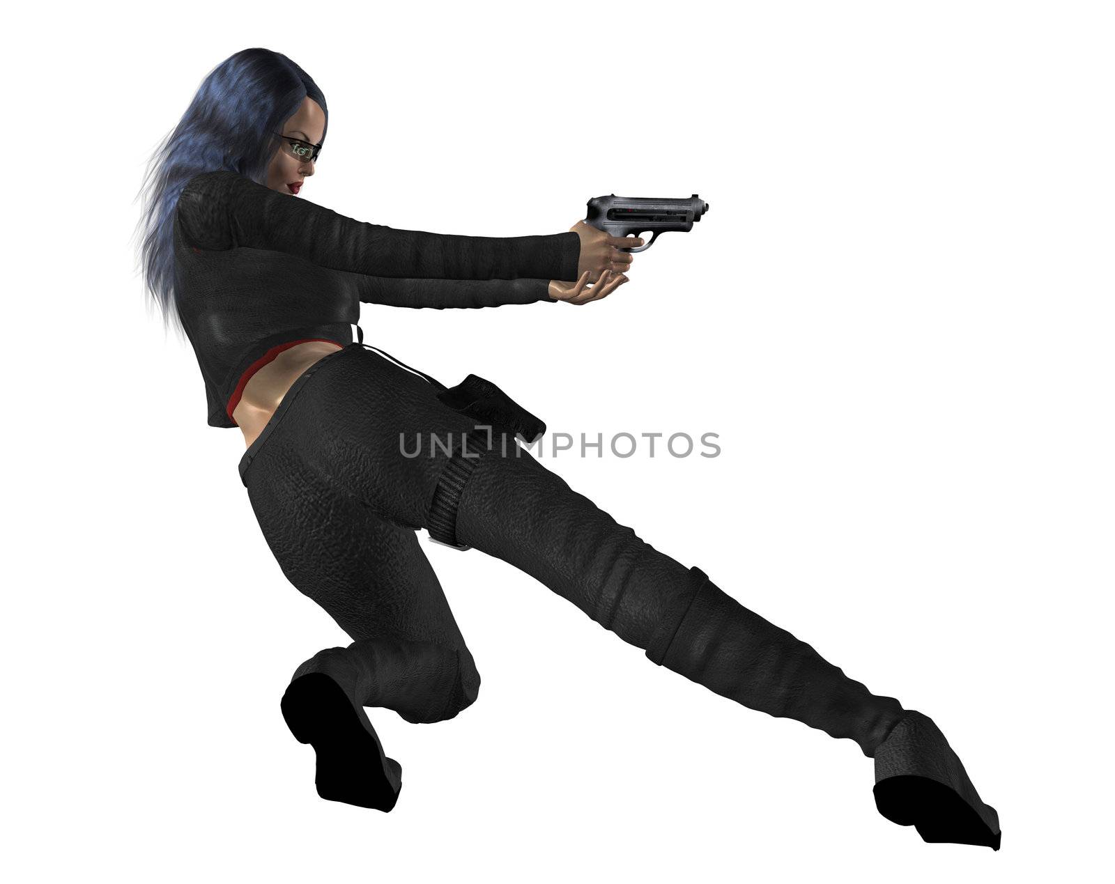 Woman leaning and holding a gun 