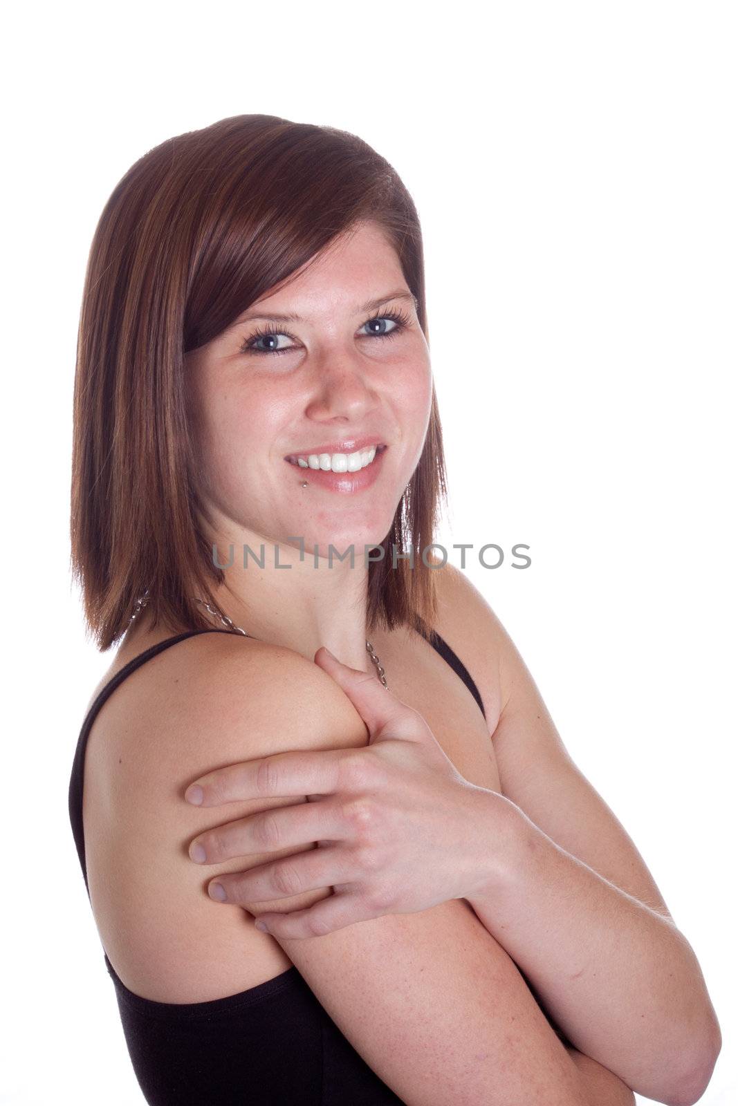 A girl is warming up before working out.