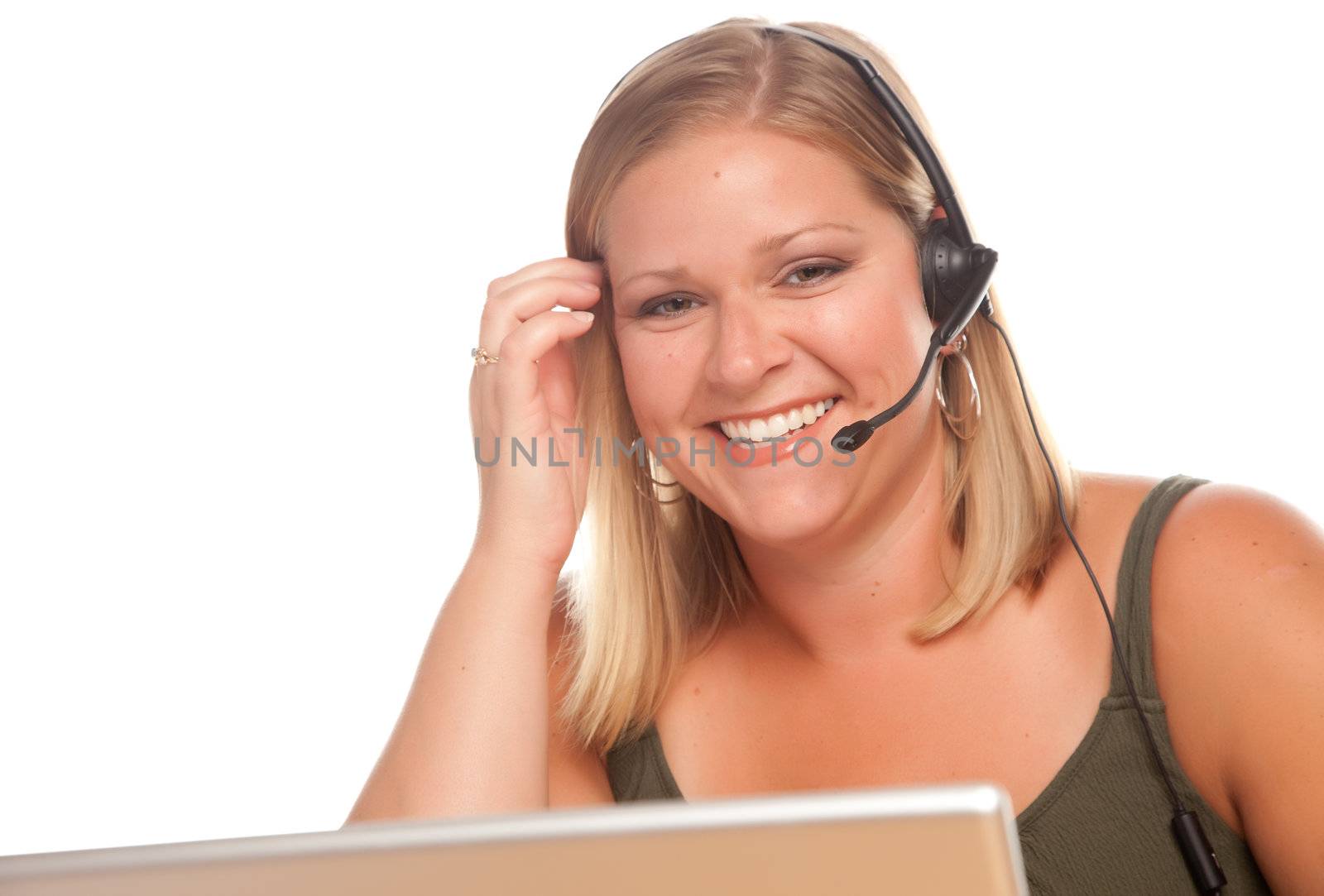 Attractive Customer Support Woman Smiles by Feverpitched