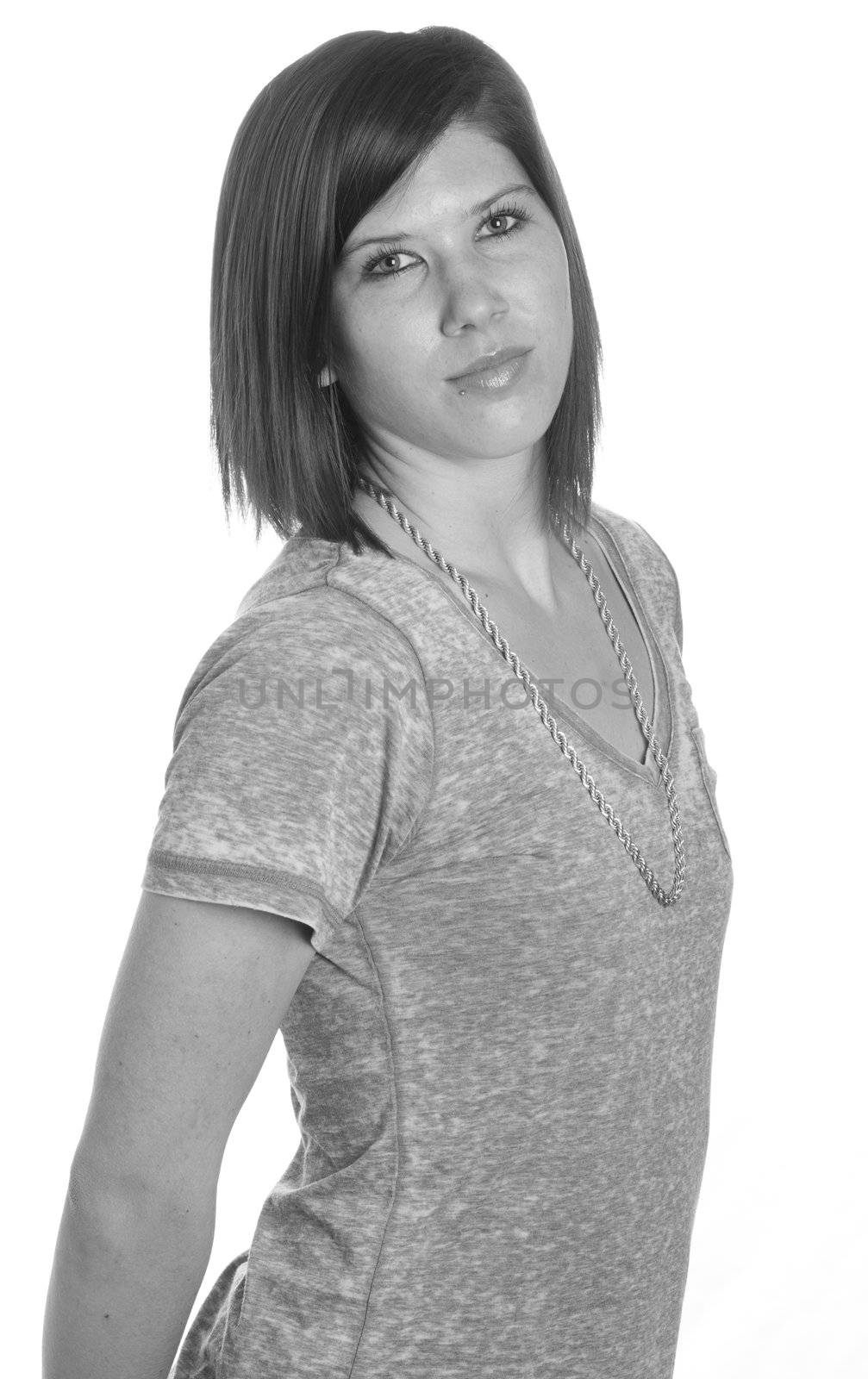 A black and white photograph of a young girl.