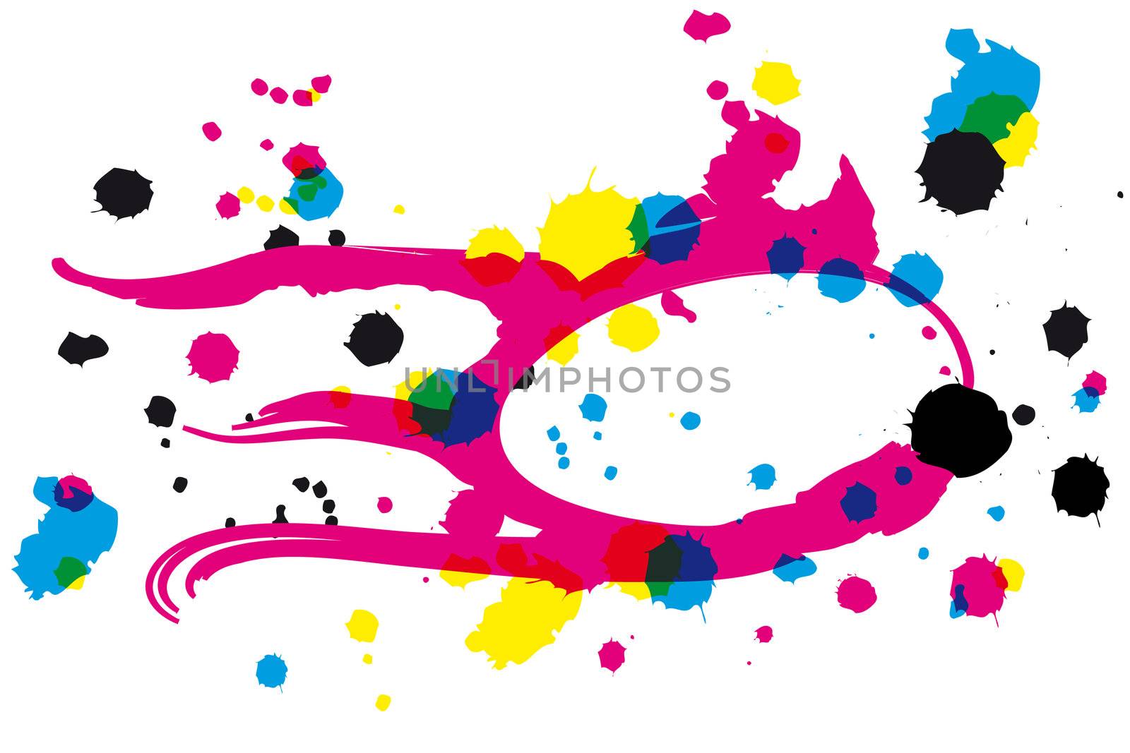 drawing with CMYK inkblots in transparency look
