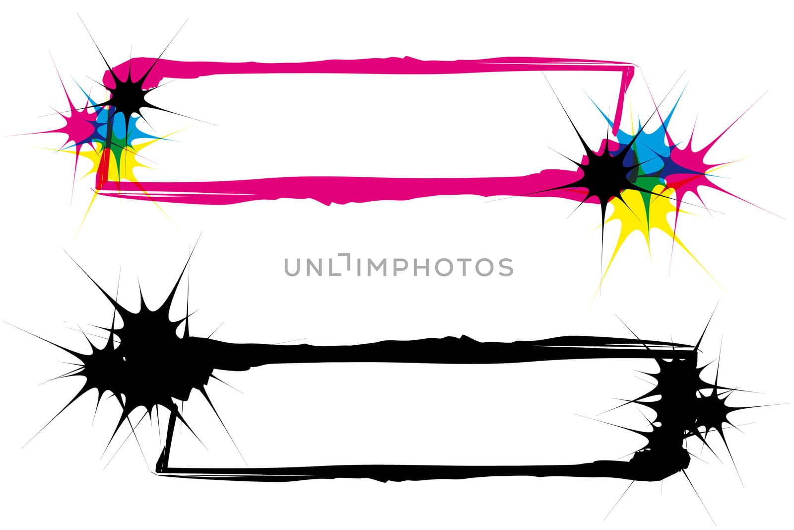 two abstract inkblot frames in CMYK with transparency
