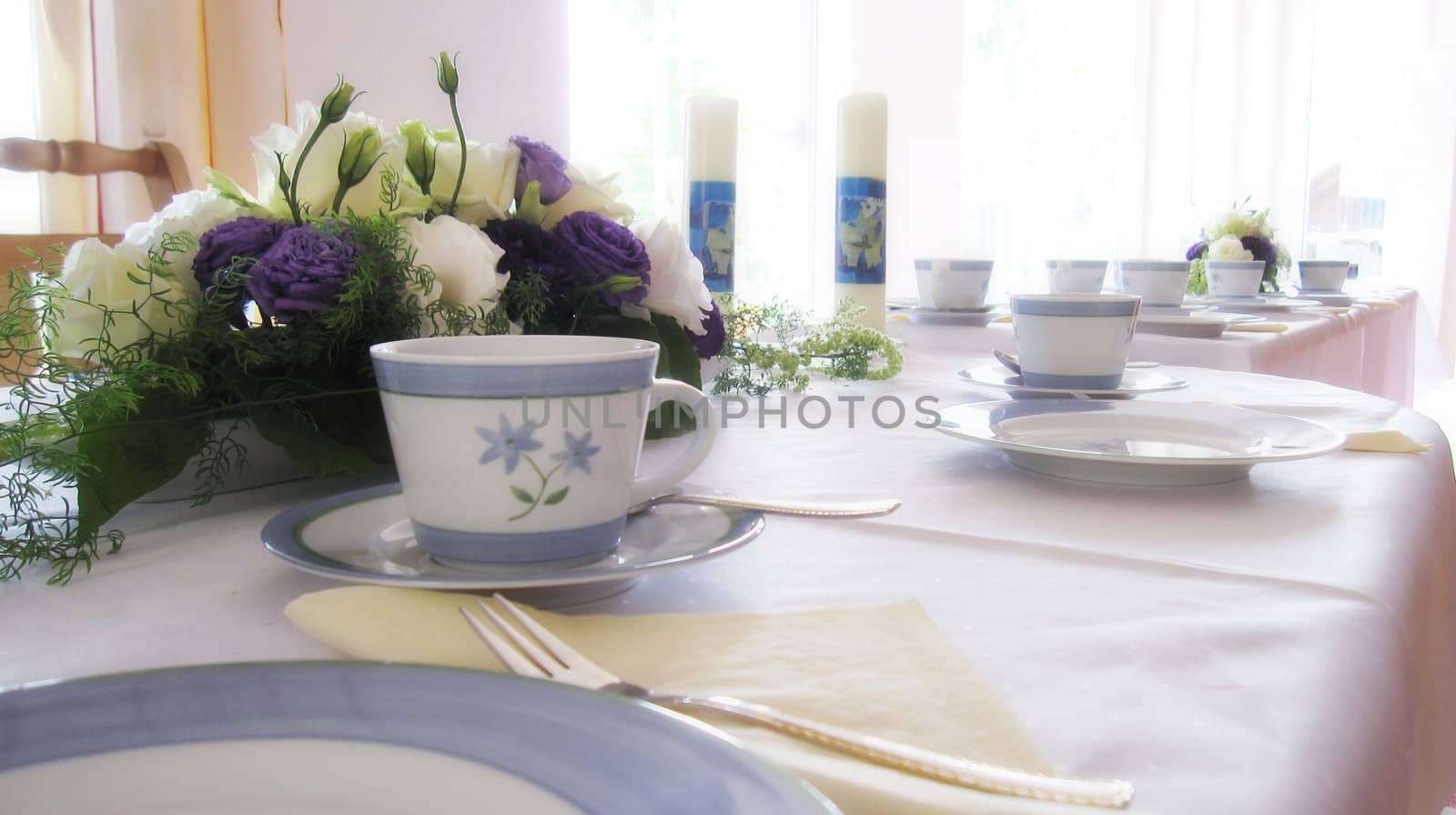 coffee celebration table with silverware and cups