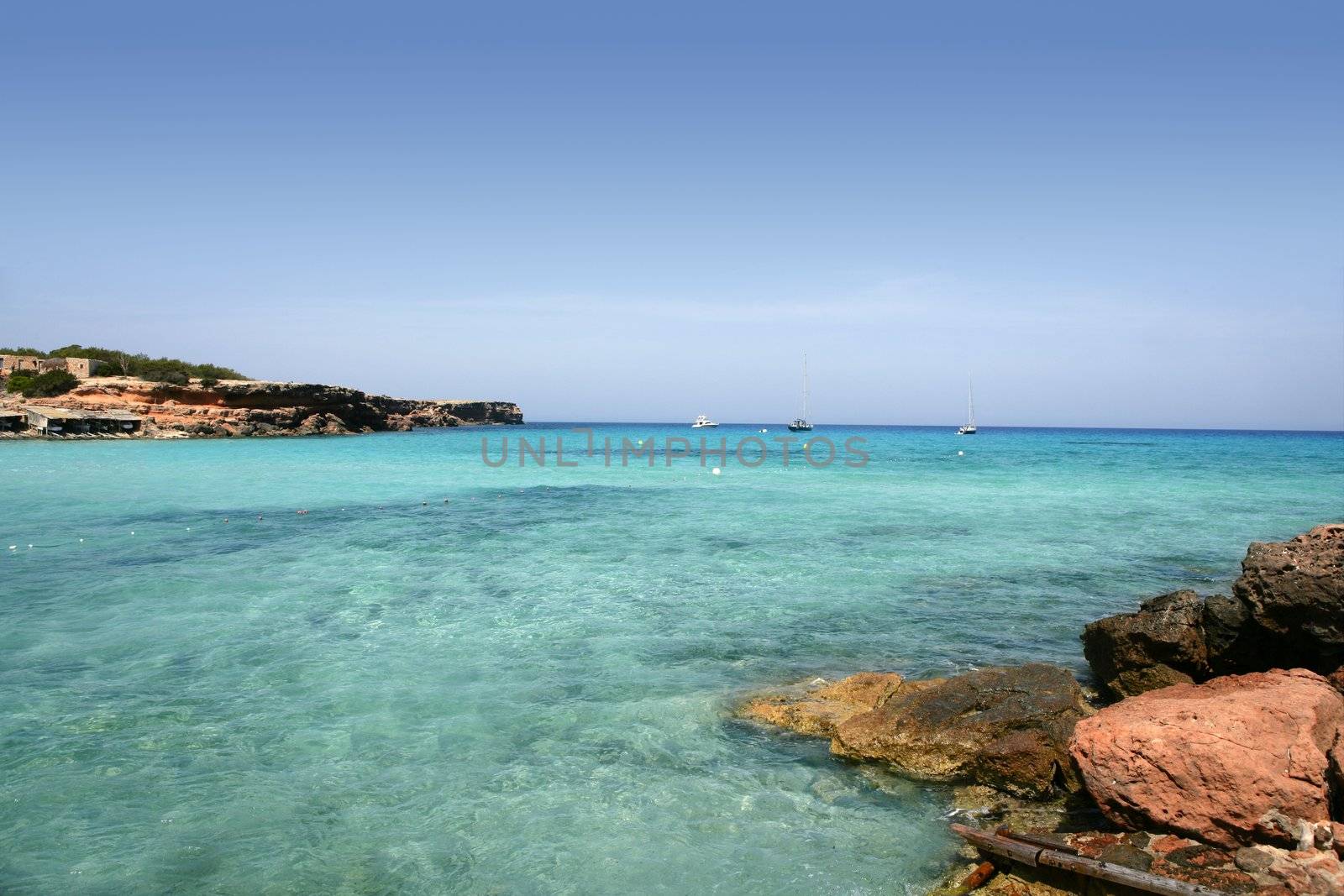 Formentera Cala Saona Mediterranean seascape turquoise sea in Ibiza Spain
