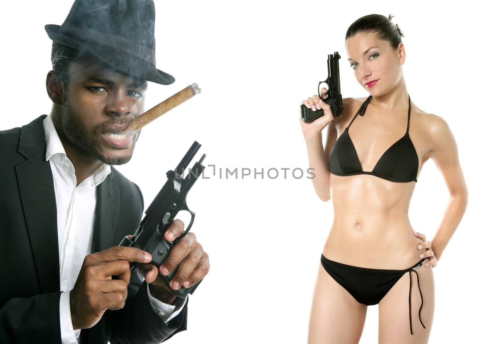 African american mafia man smoking cigar by lunamarina