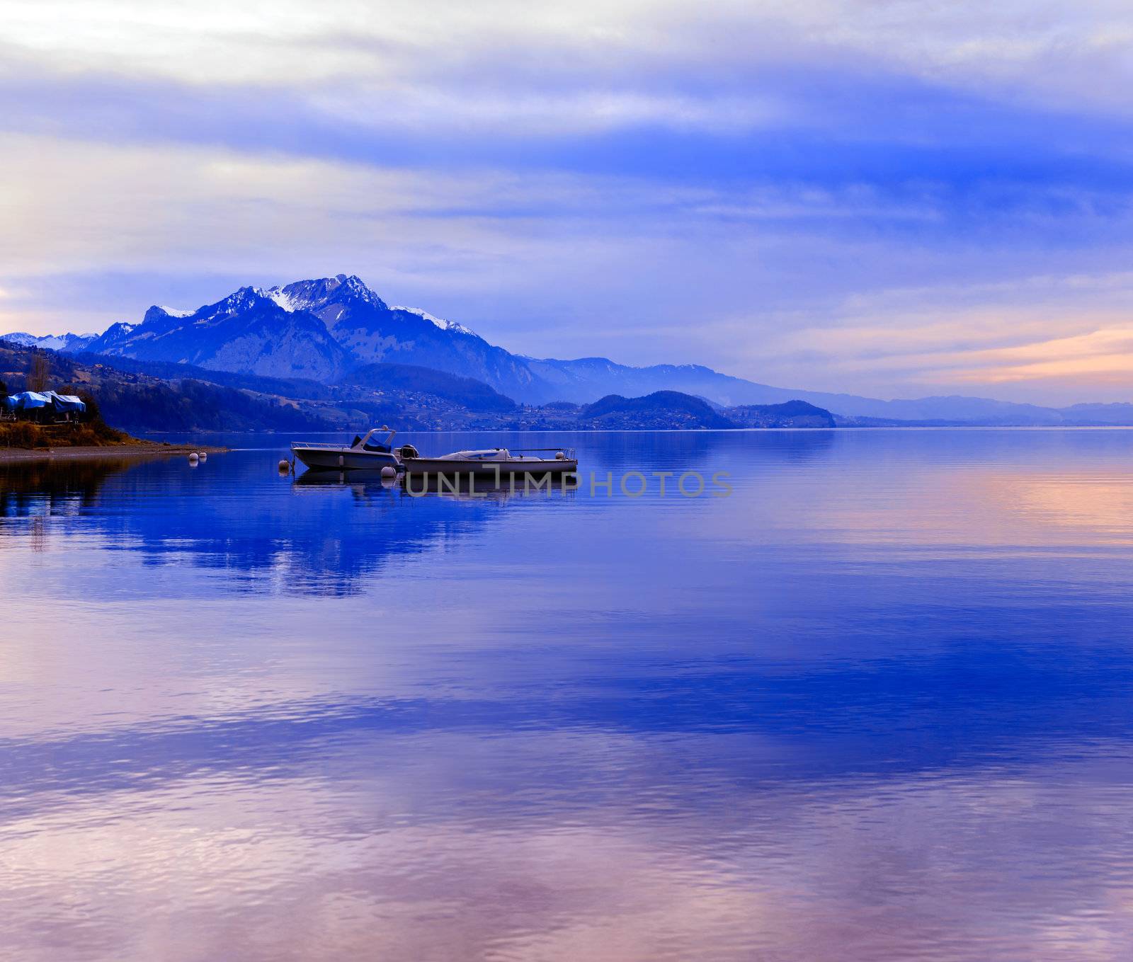 Boats on Lake Thun. Bernese Oberland. Switzerland.