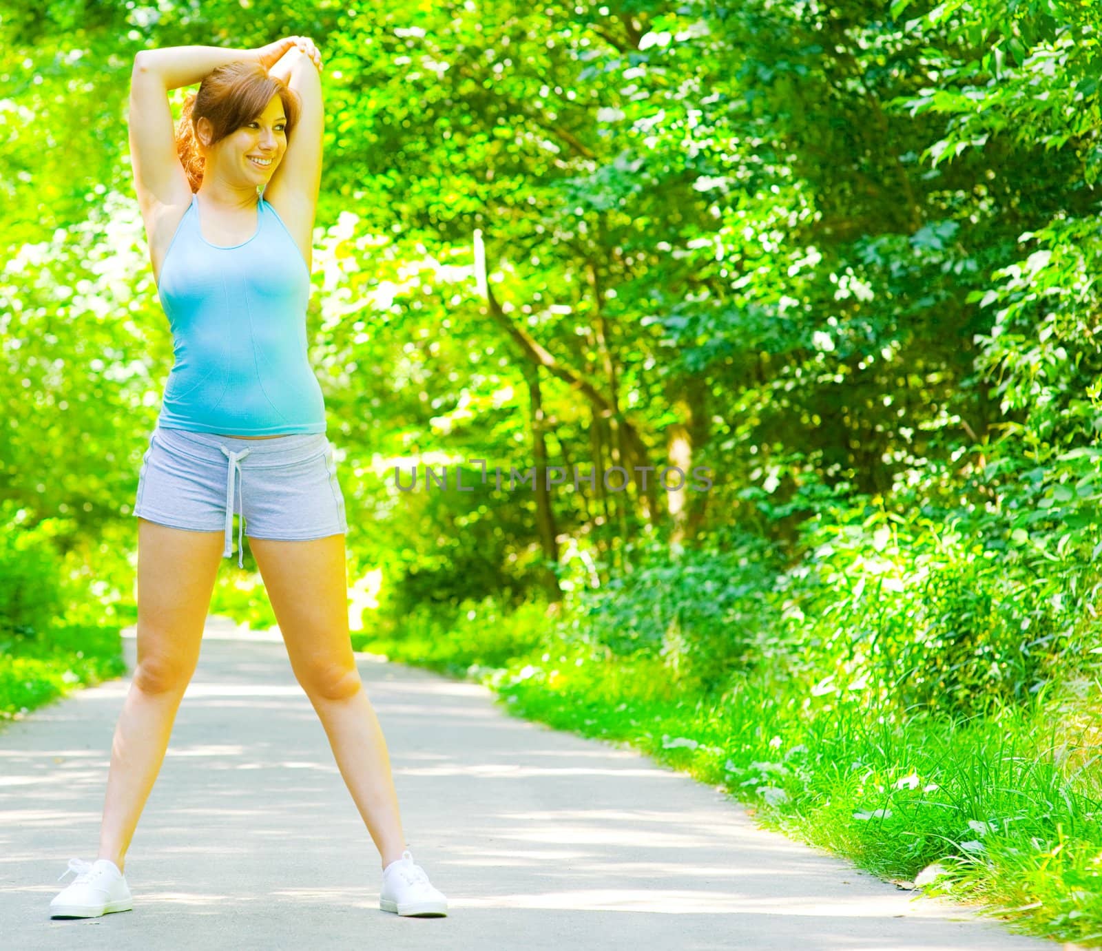 Young woman exercising, from a complete series of photos.