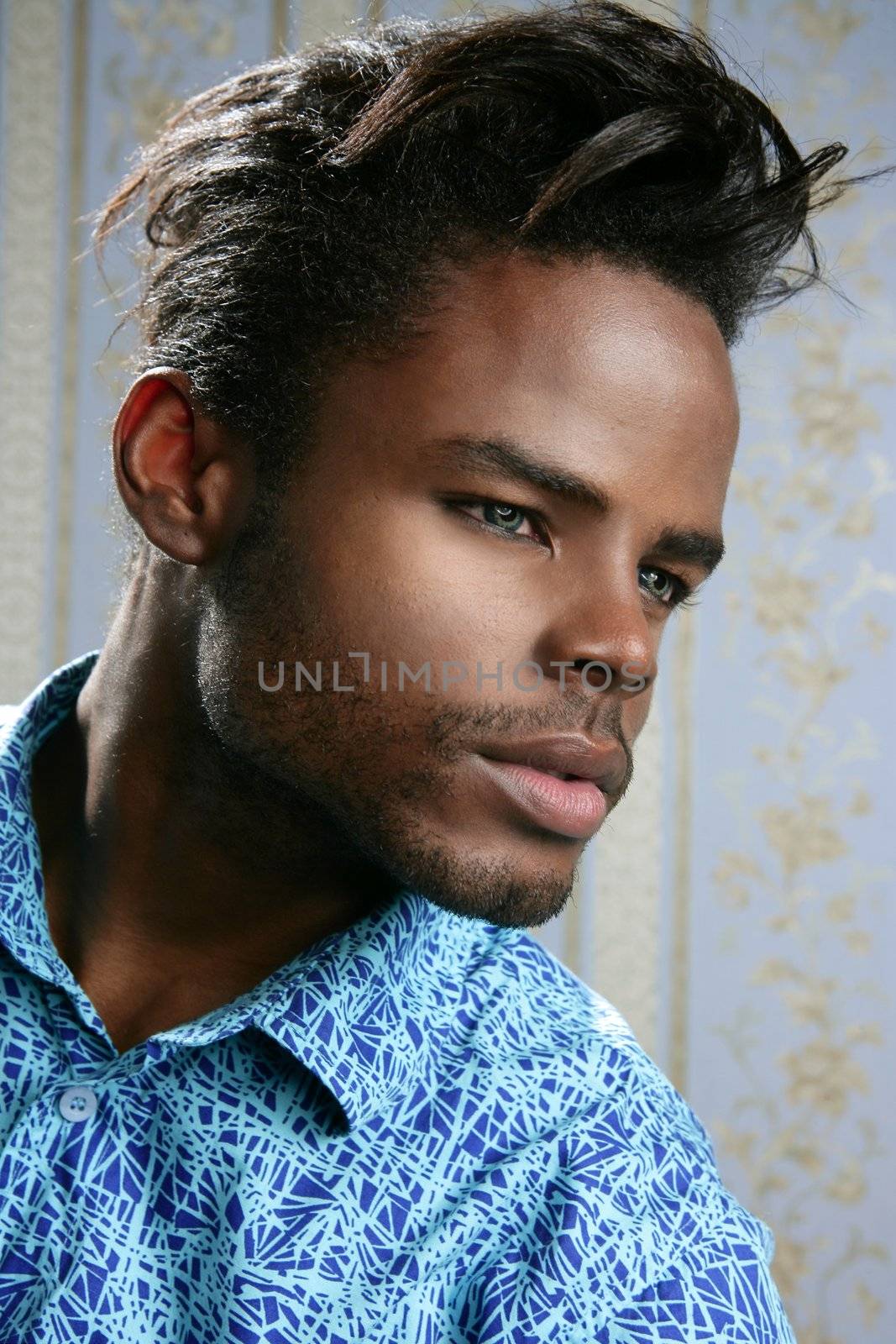 African american fashion model portrait on blue by lunamarina