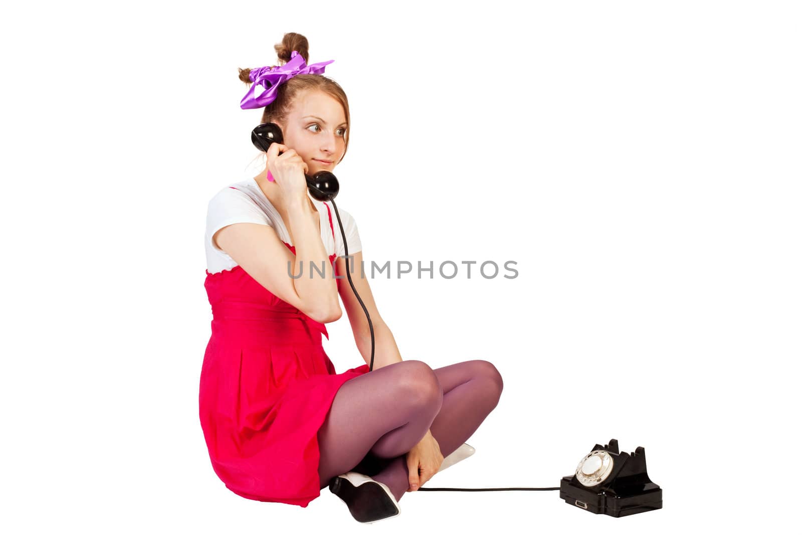 people series: young girl in bright clothes speak on phone