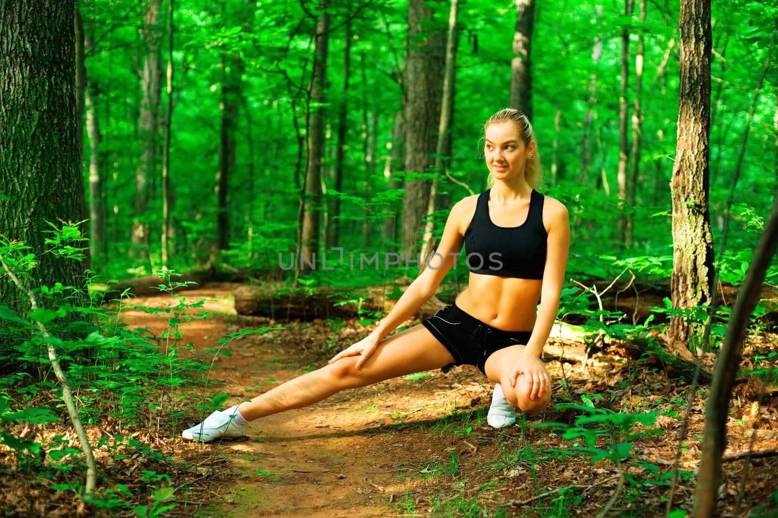 Blonde Woman Exercising  by cardmaverick