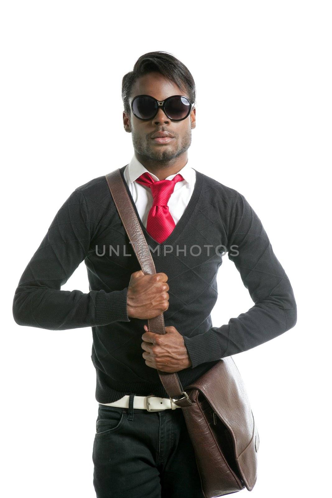 Androginous look black african model fashion look