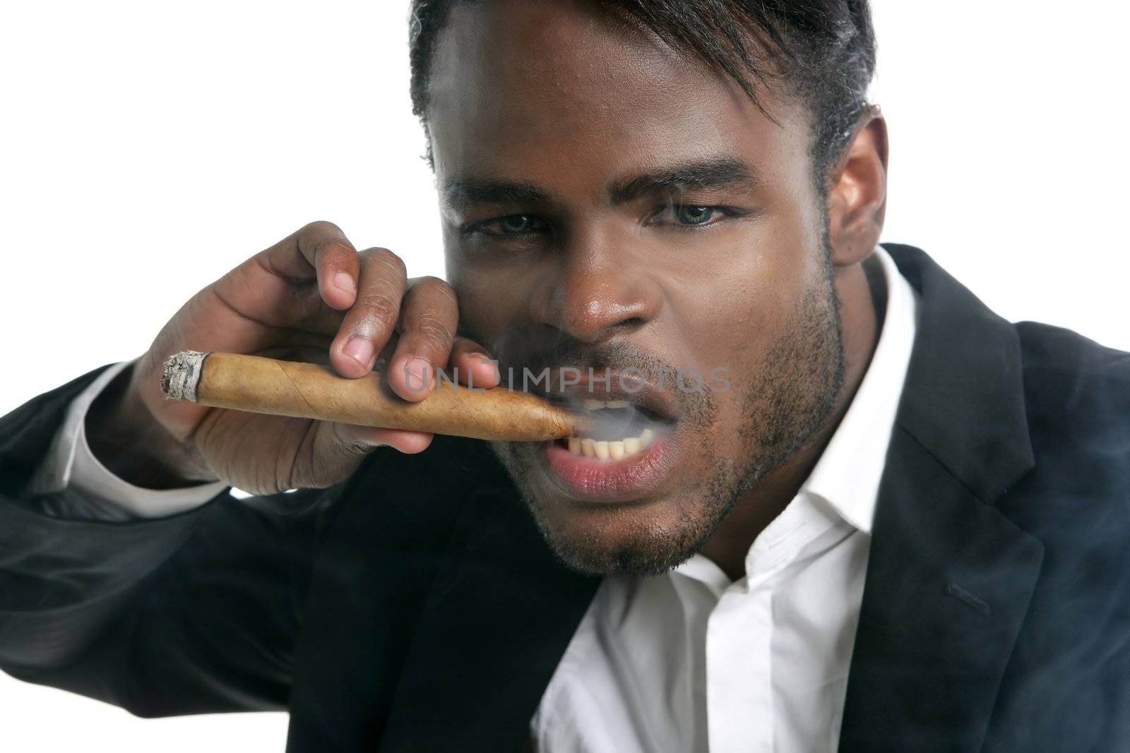 African american man smoking cigar portrait by lunamarina