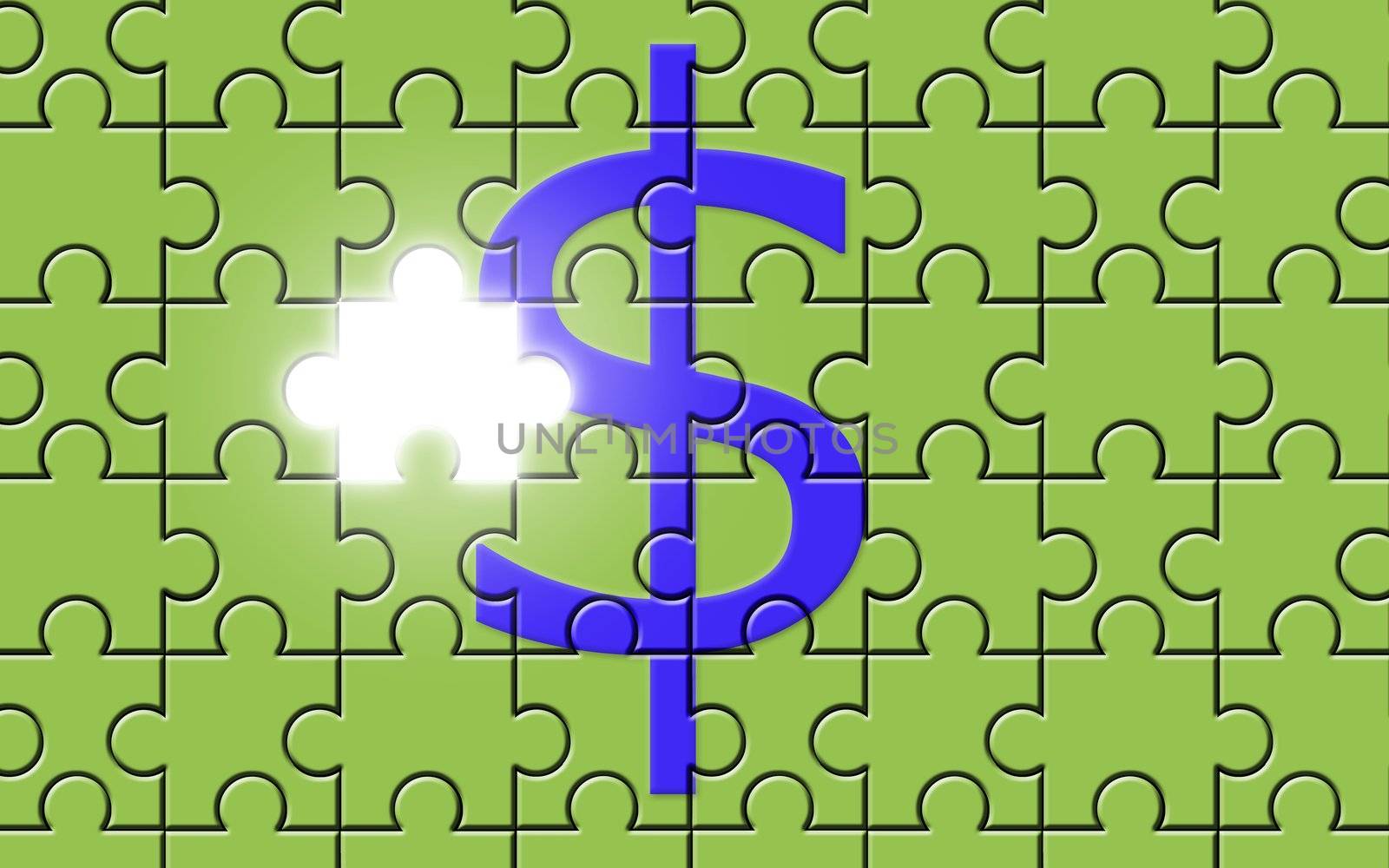 Dollar sign on a puzzle with missing piece by lunamarina