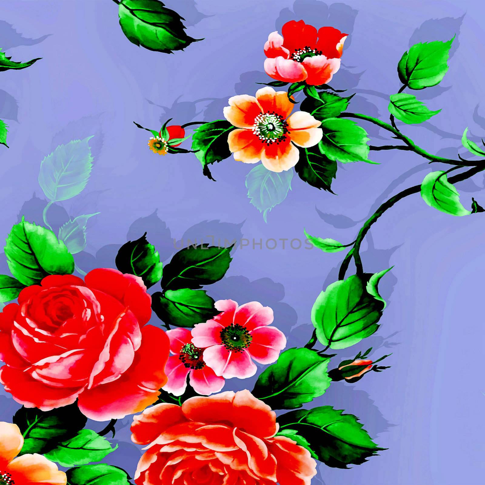 Peony flowers in blue background