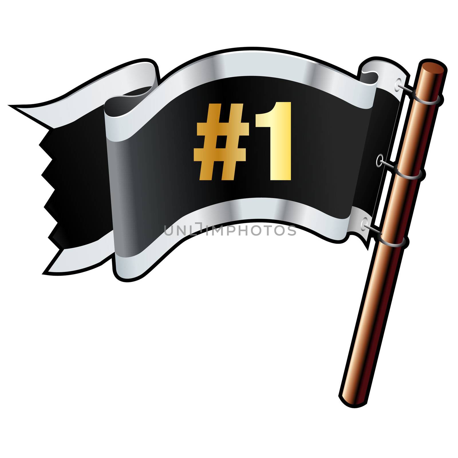 Number one e-commerce icon on black, silver, and gold vector flag good for use on websites, in print, or on promotional materials