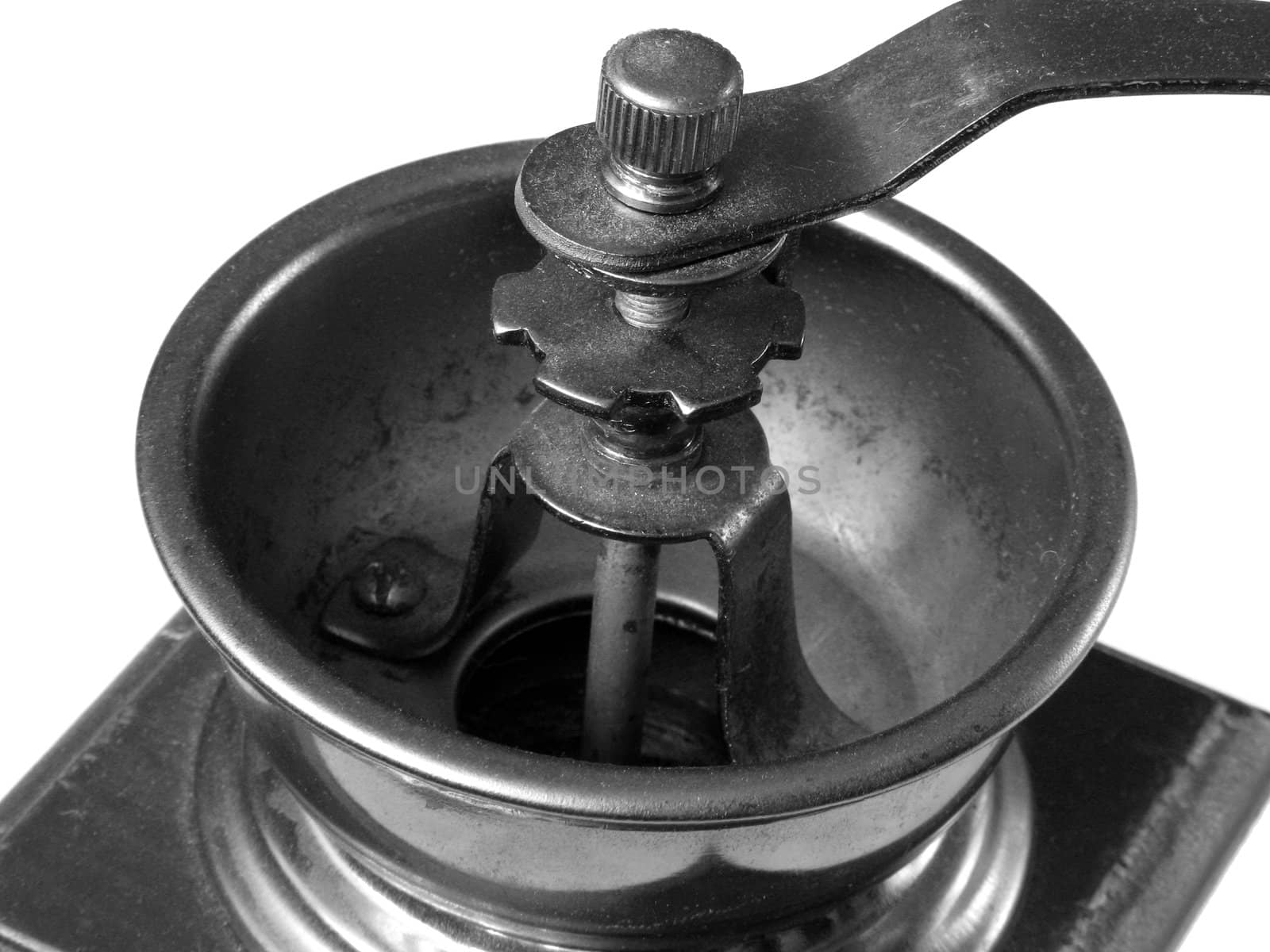Old coffee grinder detail. B&W