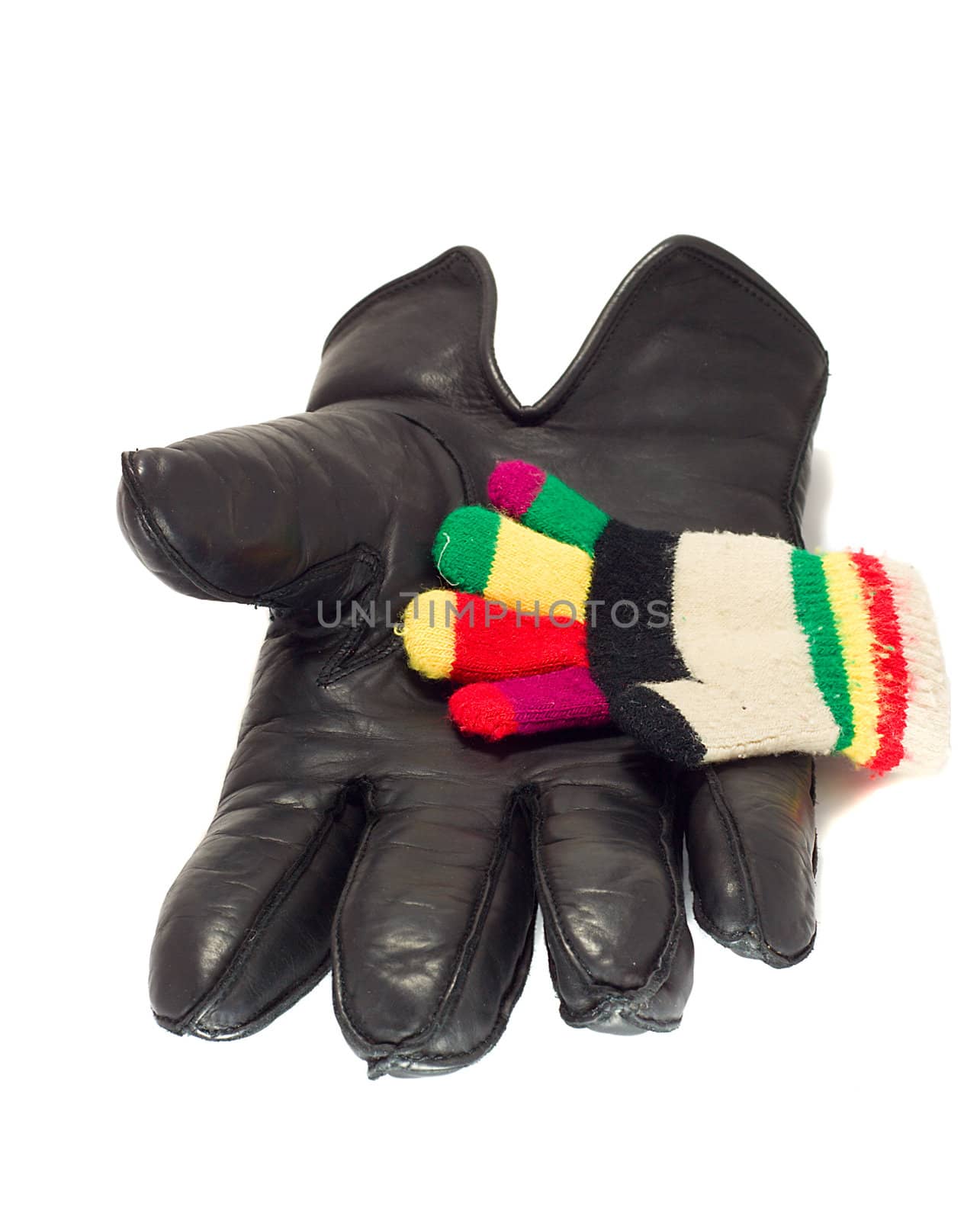 adult's and kid's gloves, isolated on white