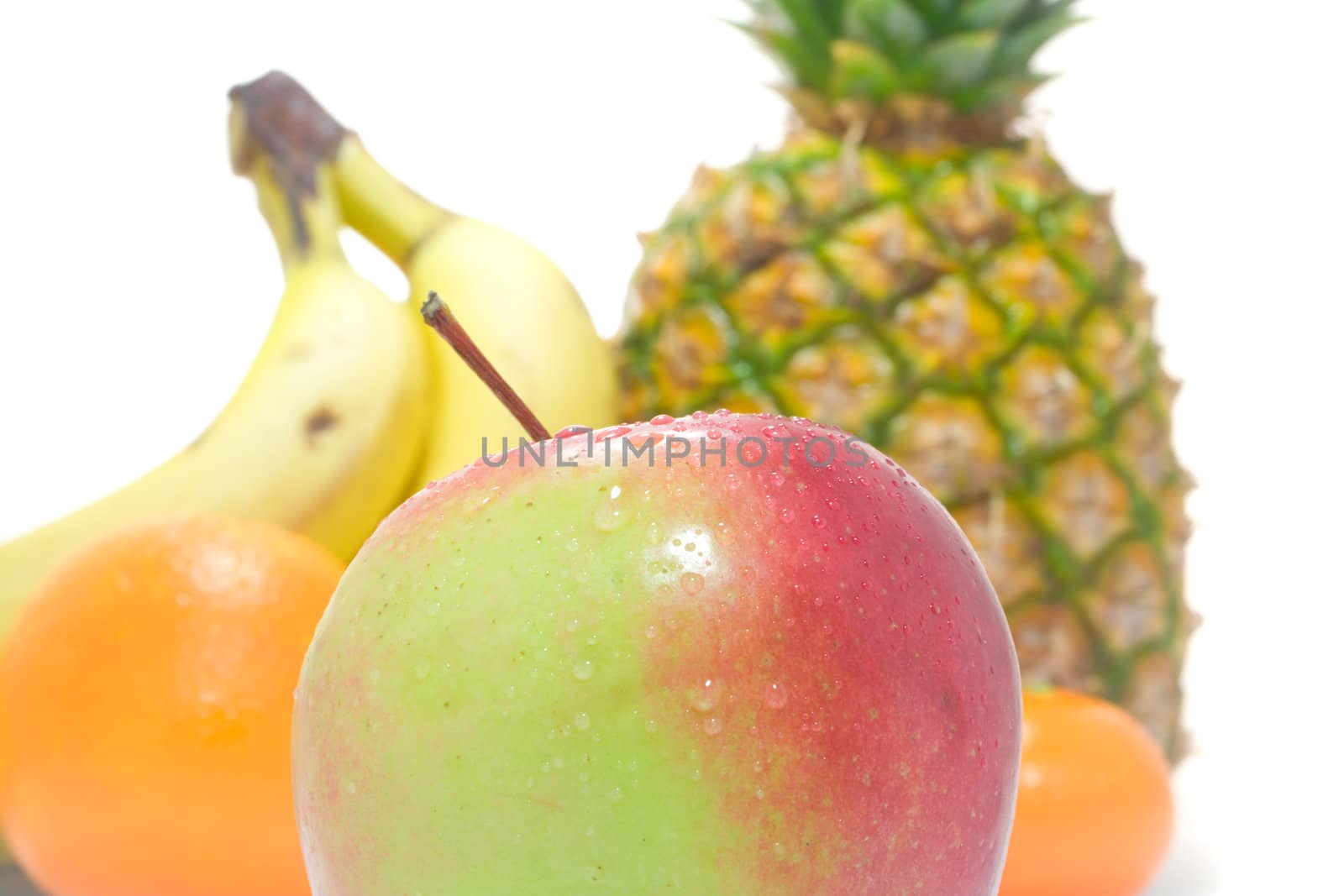 apple on fruits background, isolated on white