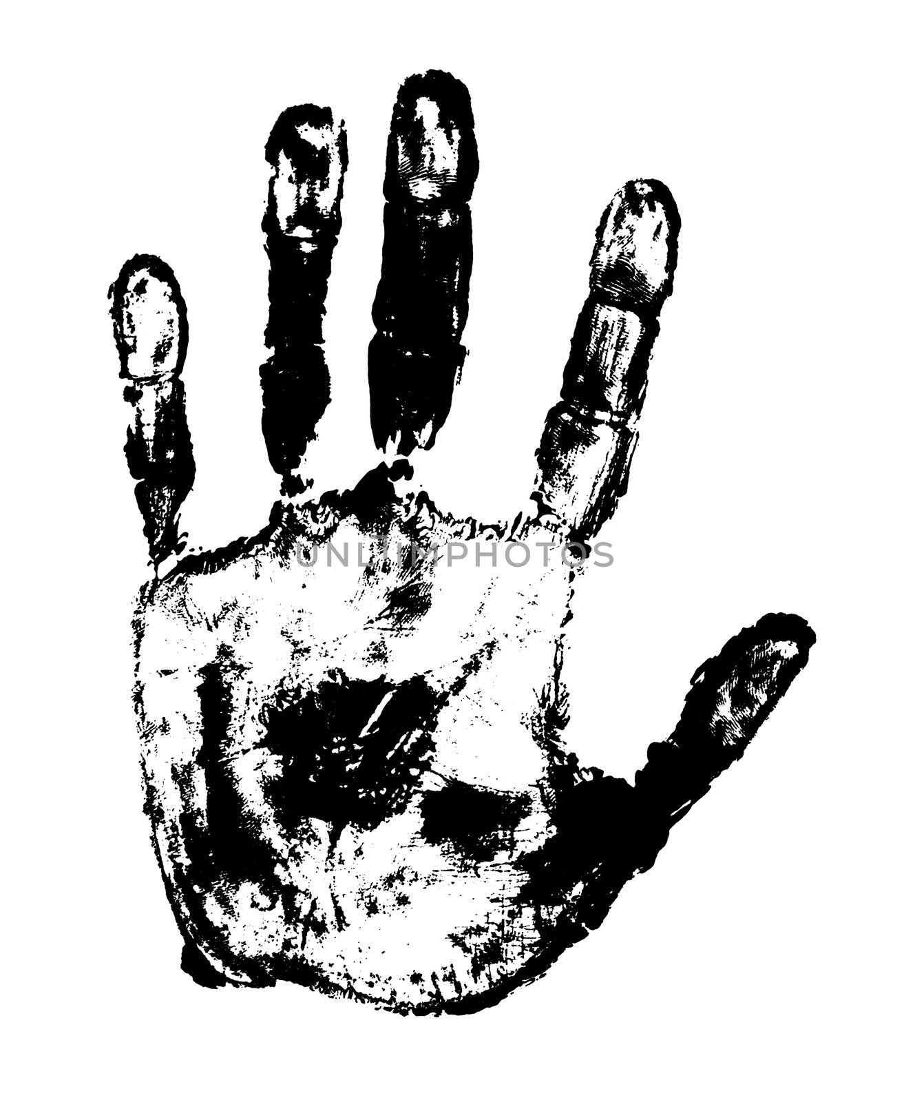 Illustrated black and white hand print