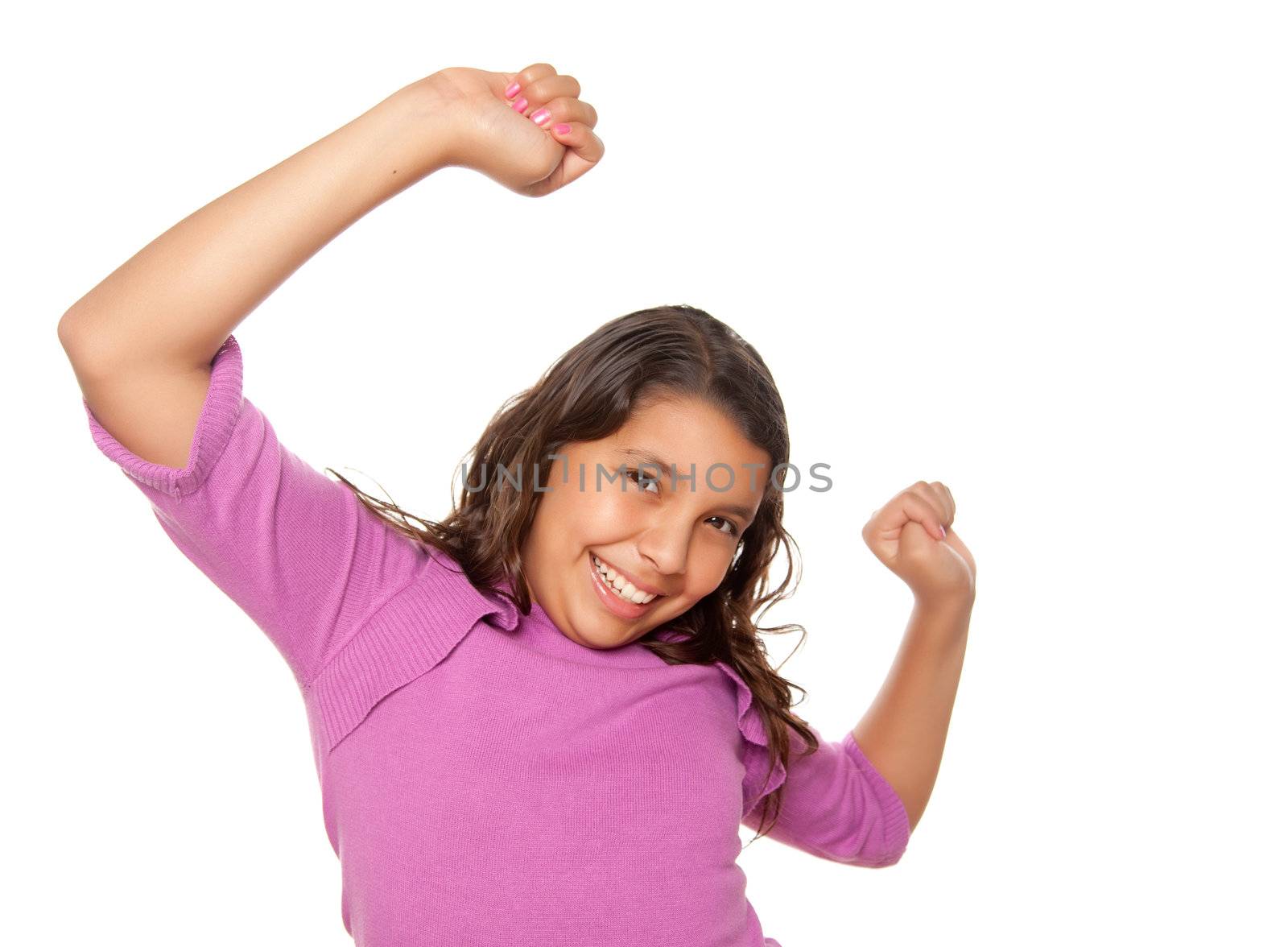 Happy Hispanic Girl Dancing Isolated by Feverpitched