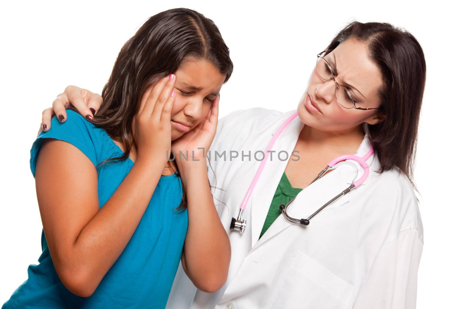 Unhappy Hispanic Girl and Concerned Female Doctor by Feverpitched