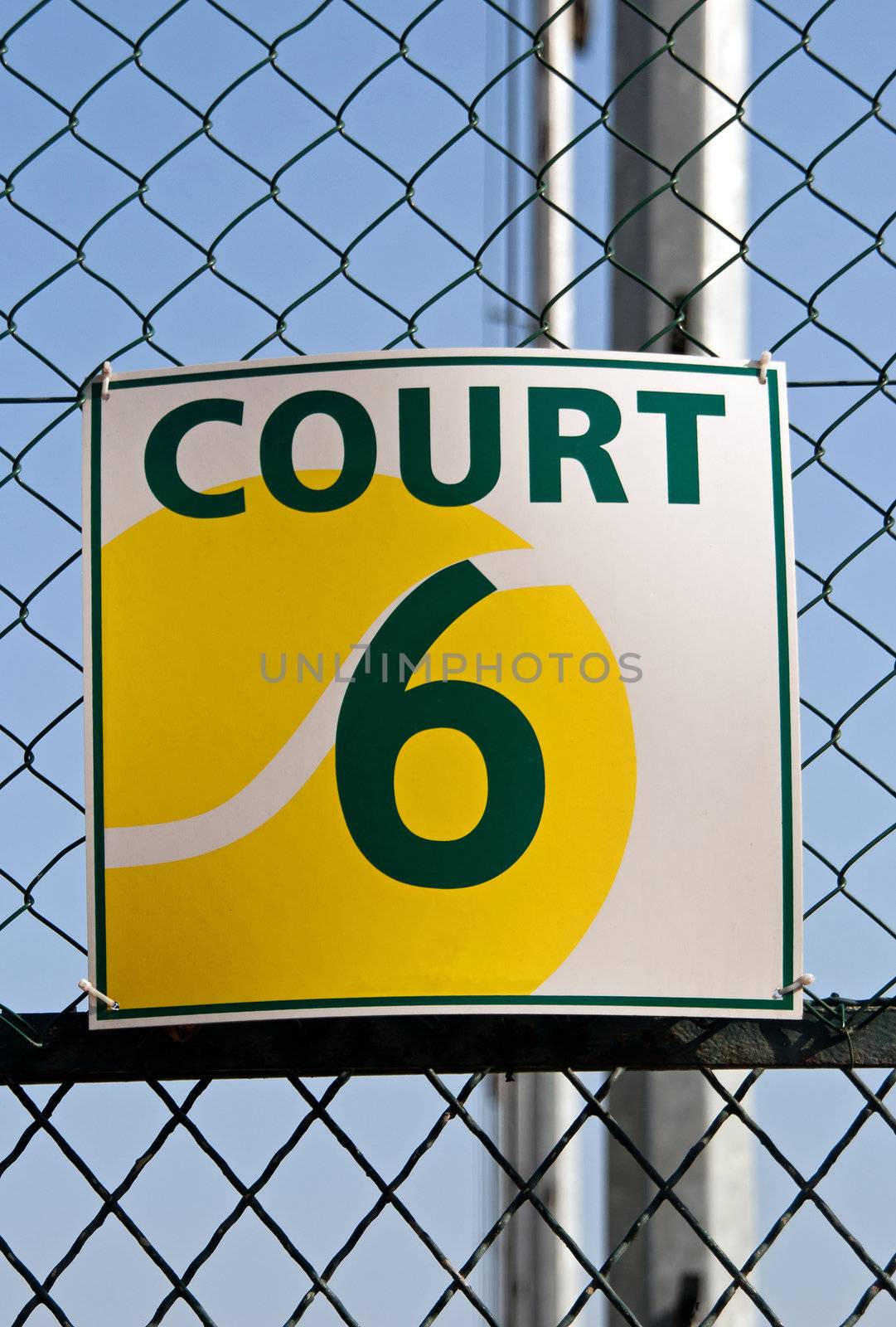 placard at the entrance to a tennis court: Number Six