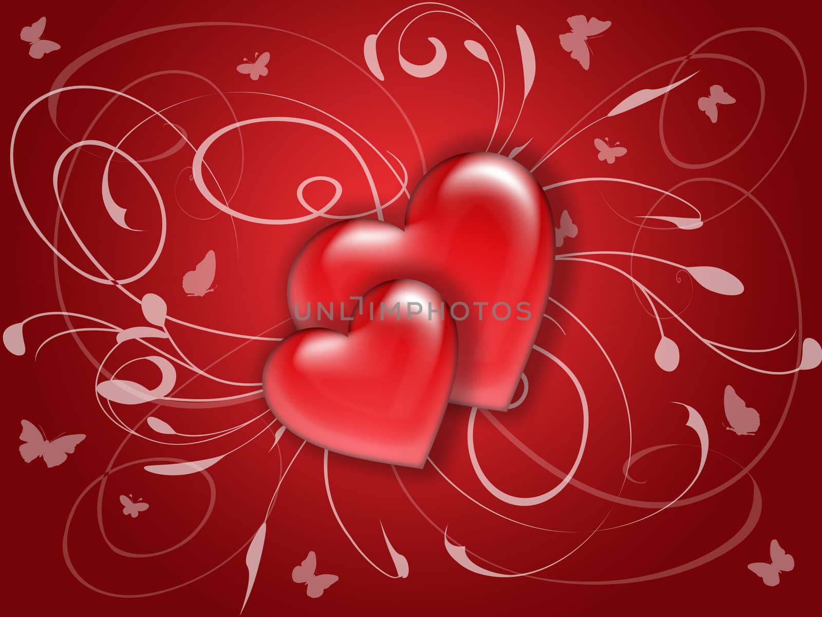 postcard or background with hearts and flowers ornaments
