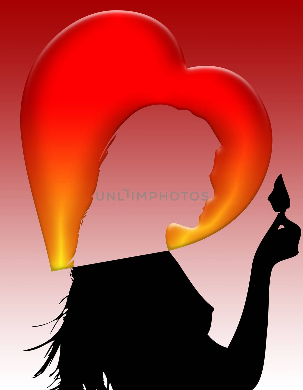 illustration or postcard with heart and silhouette of woman
