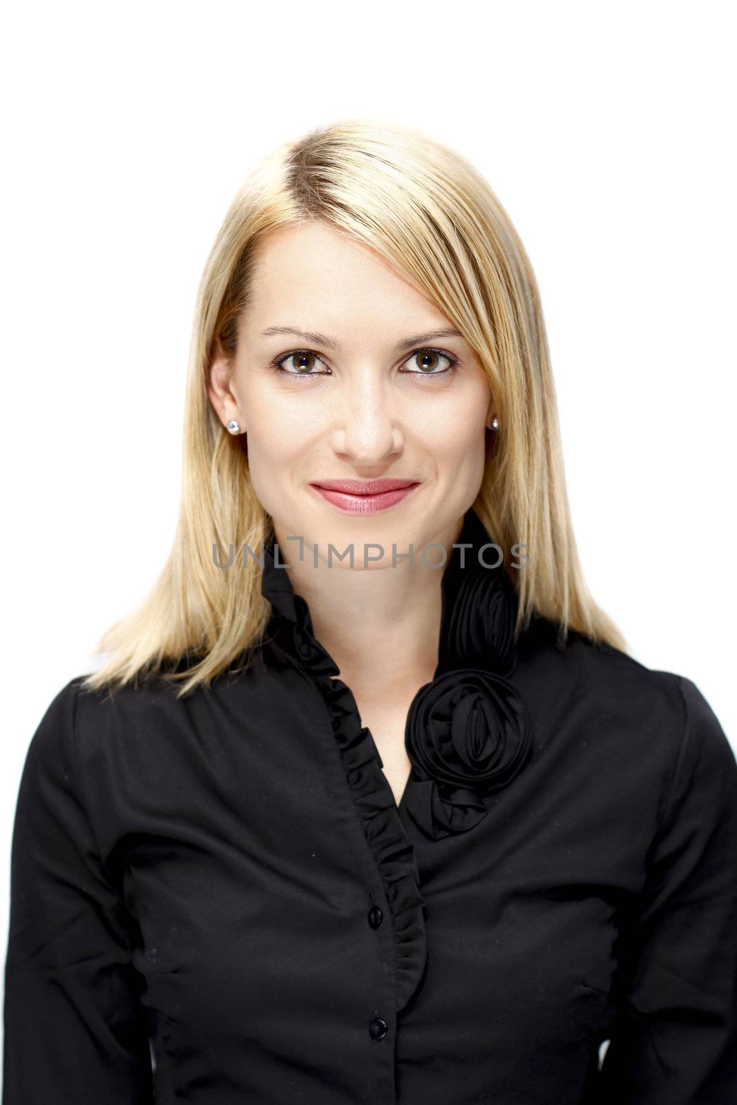 Portrait of a successful,  elegant, atractive, business woman wearing black blouse.