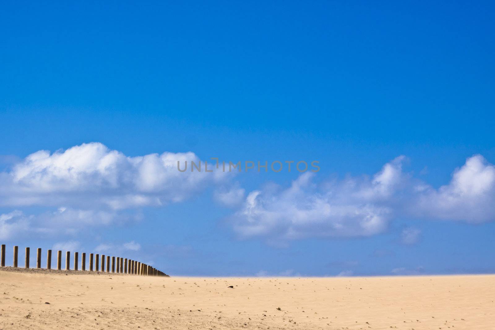 Wooden fence dissapearing into the infinity of the dessert.