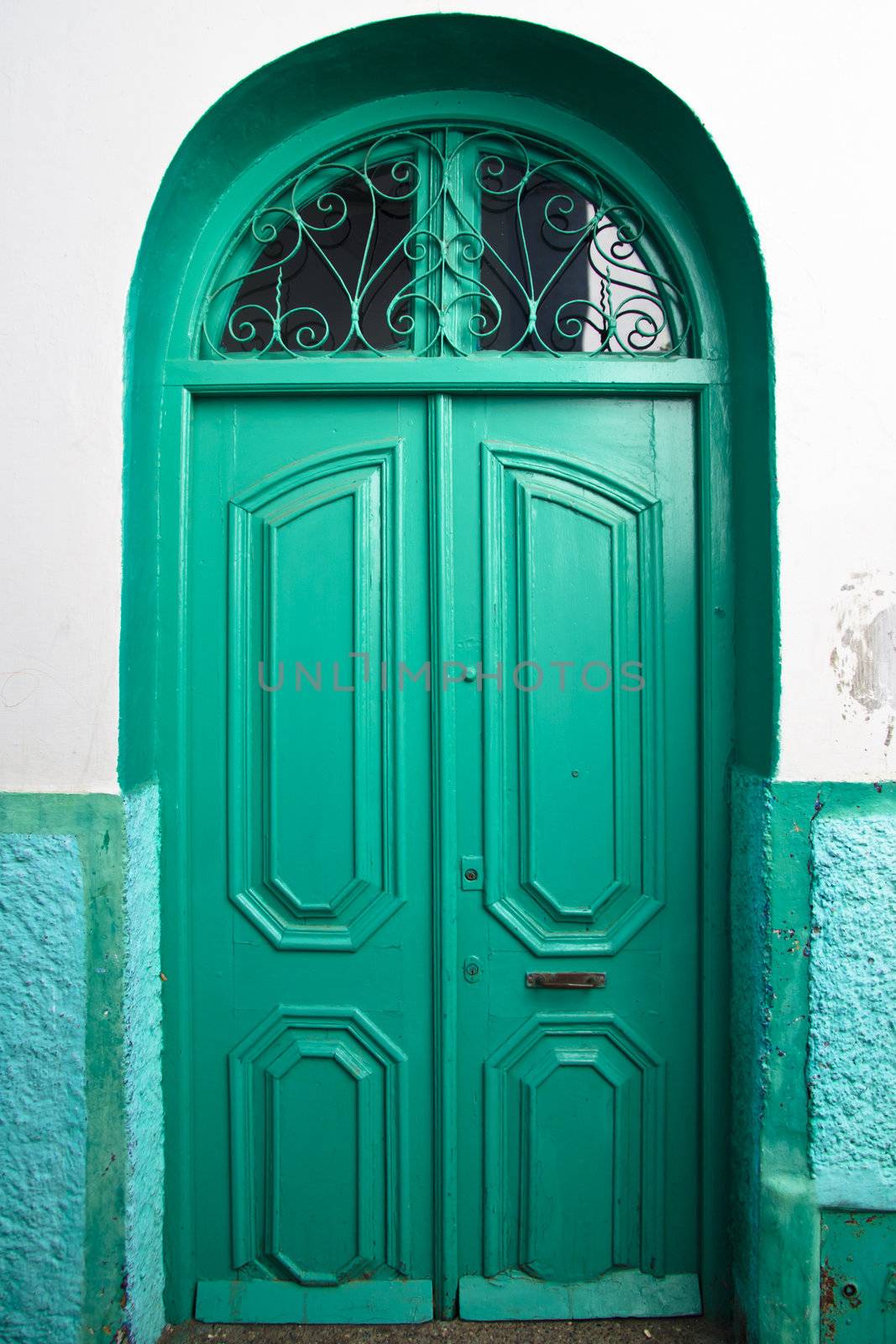 Traditional light green, vintage, wooden, retro door.