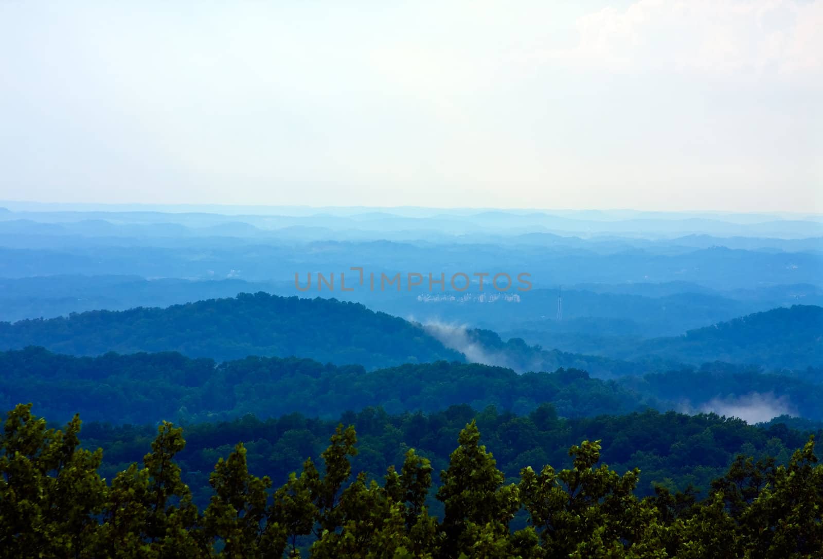 smoky mountains hazy blue skies and the smoke or fog line