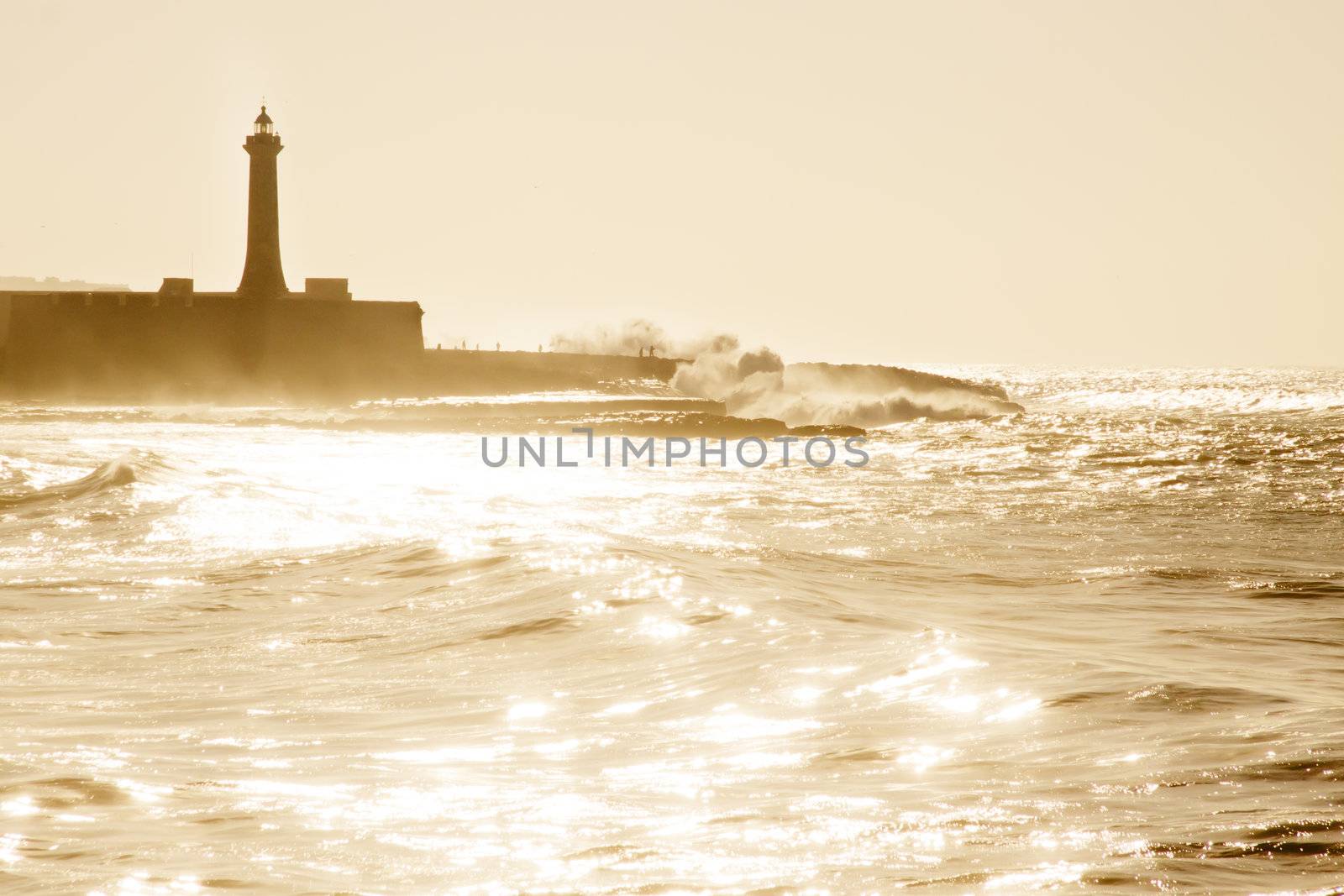 Black and White atlantic coast in front of the moroccan capita, Rabat