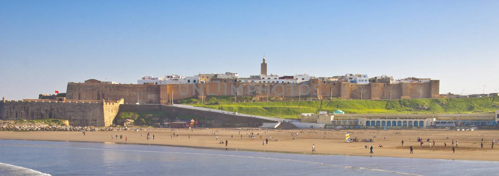 The city of Rabat, capital of Morocco, viewed from the seaside.