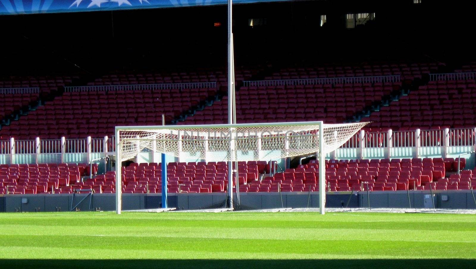 Soccer field net raised for maintenance