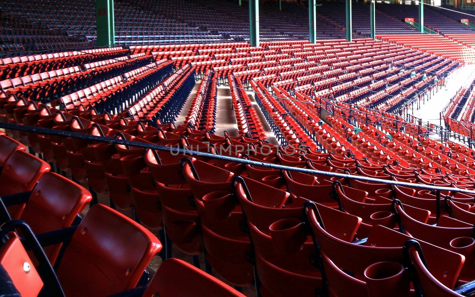 Section of red seats at baseball stadium