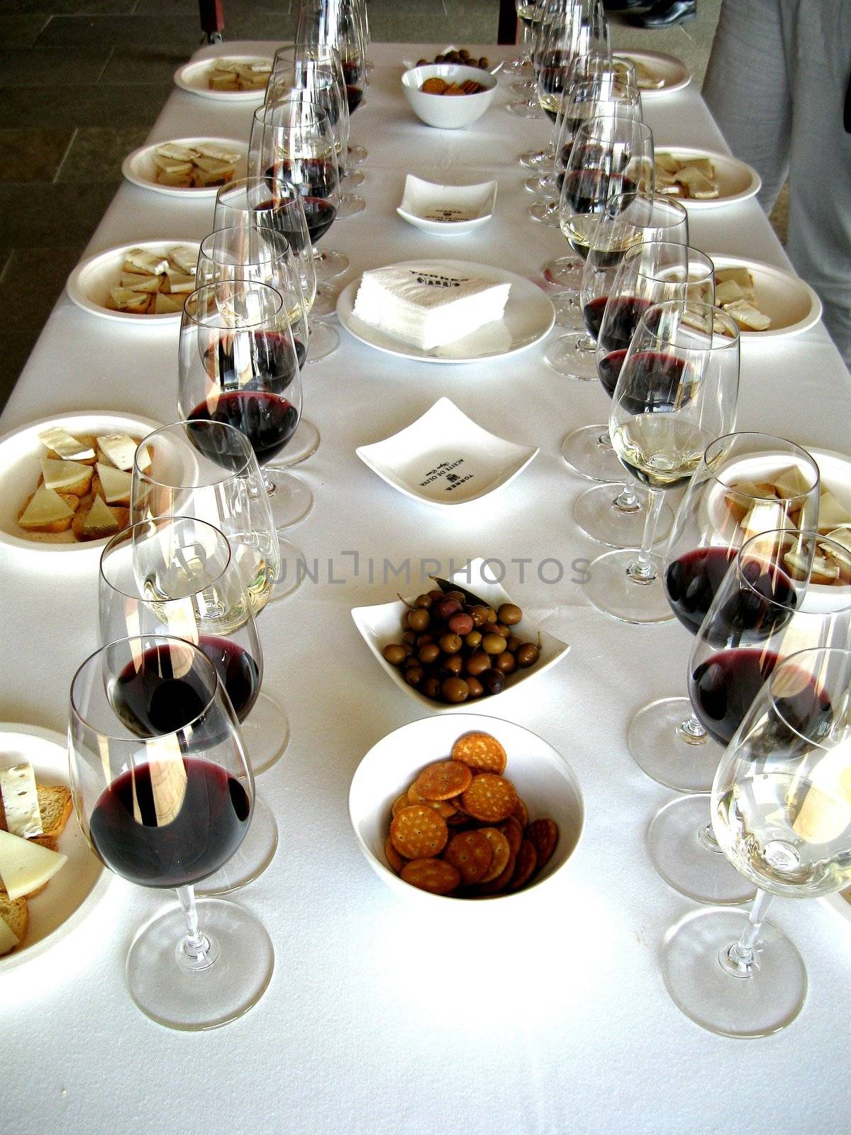 Table set up for proper wine tasting event
